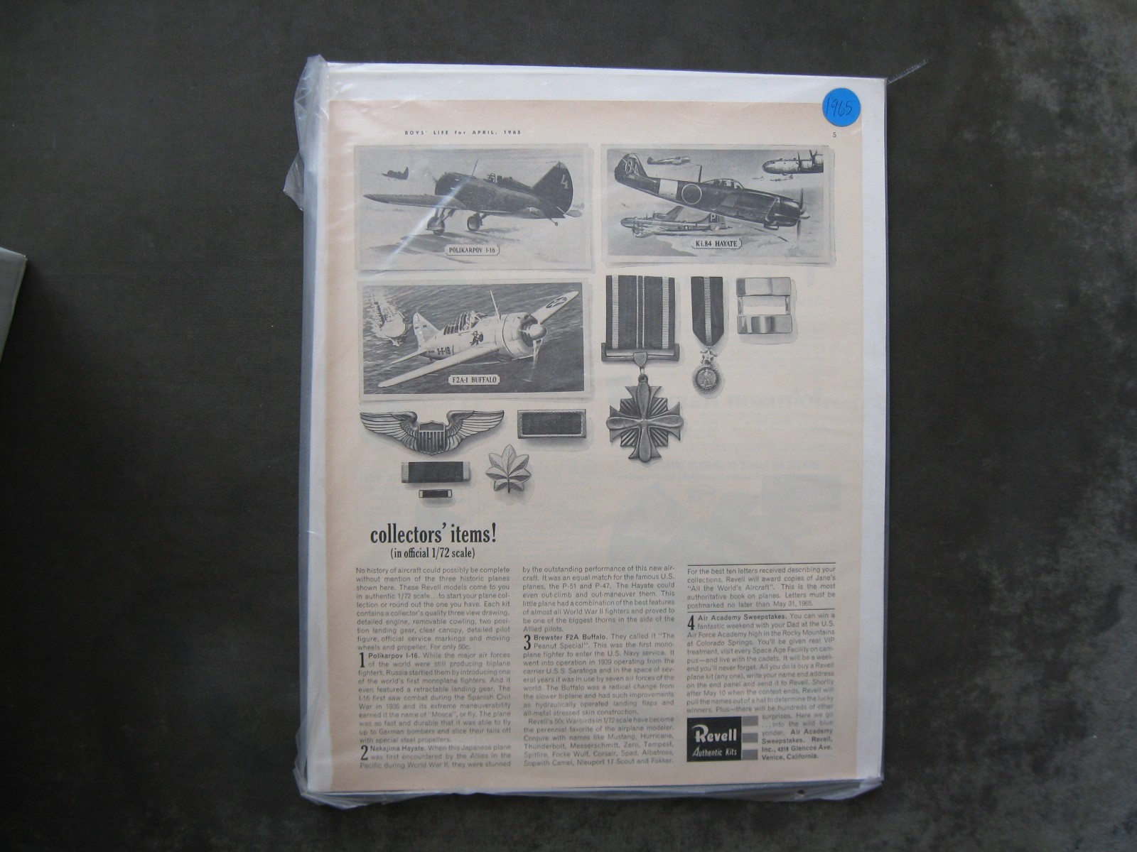 1965 Print Ad Revell Model Planes Polikarpov Buffalo Hayate WWII 1965 Print Ad Revell Model Planes Polikarpov Buffalo Hayate WWII