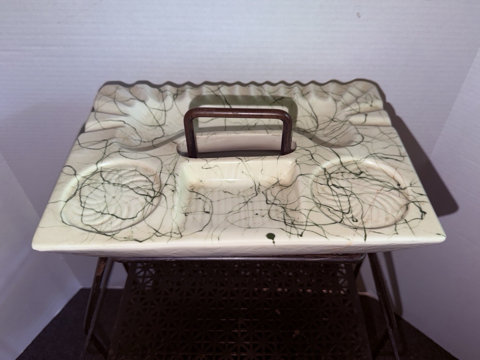 Vintage MCM Ceramic Ashtray Stand, Atomic Abstract SPAGHETTI DRIZZLE NICE Vintage MCM Ceramic Ashtray Stand, Atomic Abstract SPAGHETTI DRIZZLE NICE