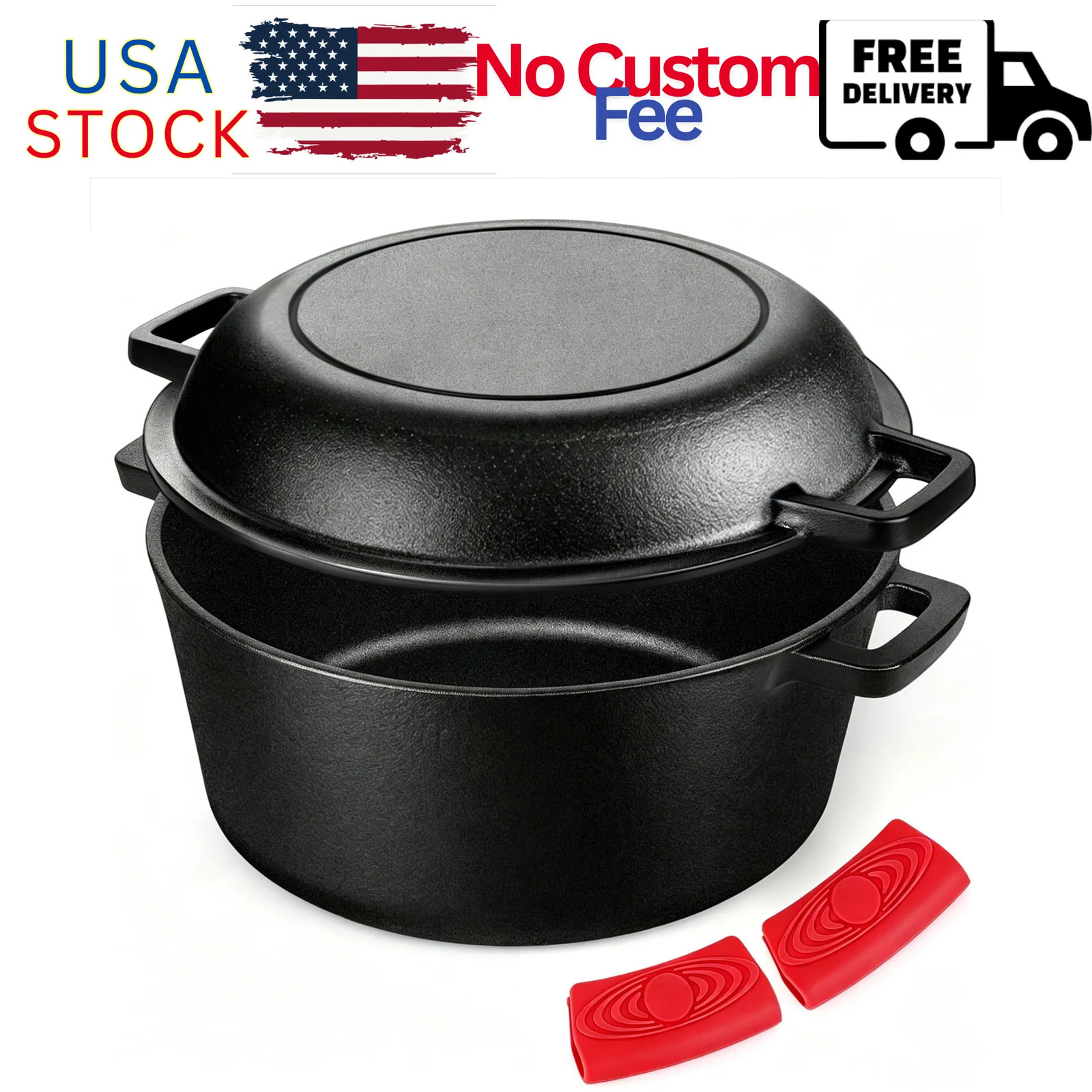 5 Qt 2-in-1 Cast Iron Dutch Oven Pot Pre-Seasoned Cooking Pan with Skillet Lid 5 Qt 2-in-1 Cast Iron Dutch Oven Pot Pre-Seasoned Cooking Pan with Skillet Lid