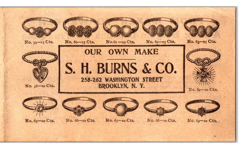 Original 1890s - S.H. Burns & Co. Ring Catalog - Brooklyn, New York Original 1890s - S.H. Burns & Co. Ring Catalog - Brooklyn, New York