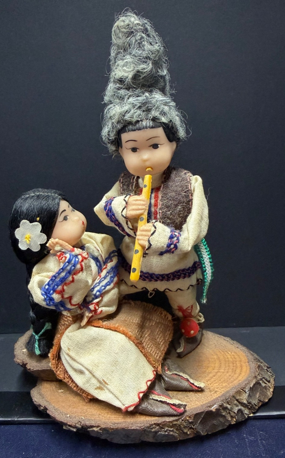Vintage Slavic Folk Art Dolls Hand Made Couple Flute Music Ukrainian 7.5in Vintage Slavic Folk Art Dolls Hand Made Couple Flute Music Ukrainian 7.5in