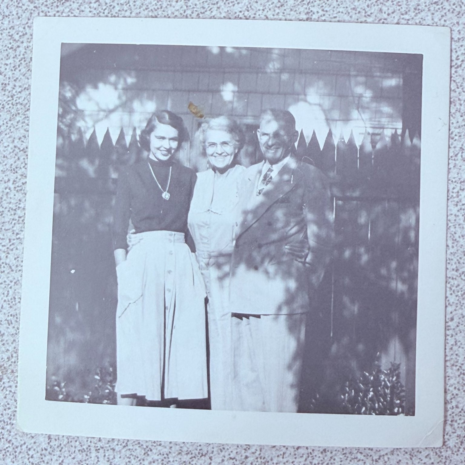 Family Group Portrait 1940s Snapshot Photograph Outdoor Fence Casual