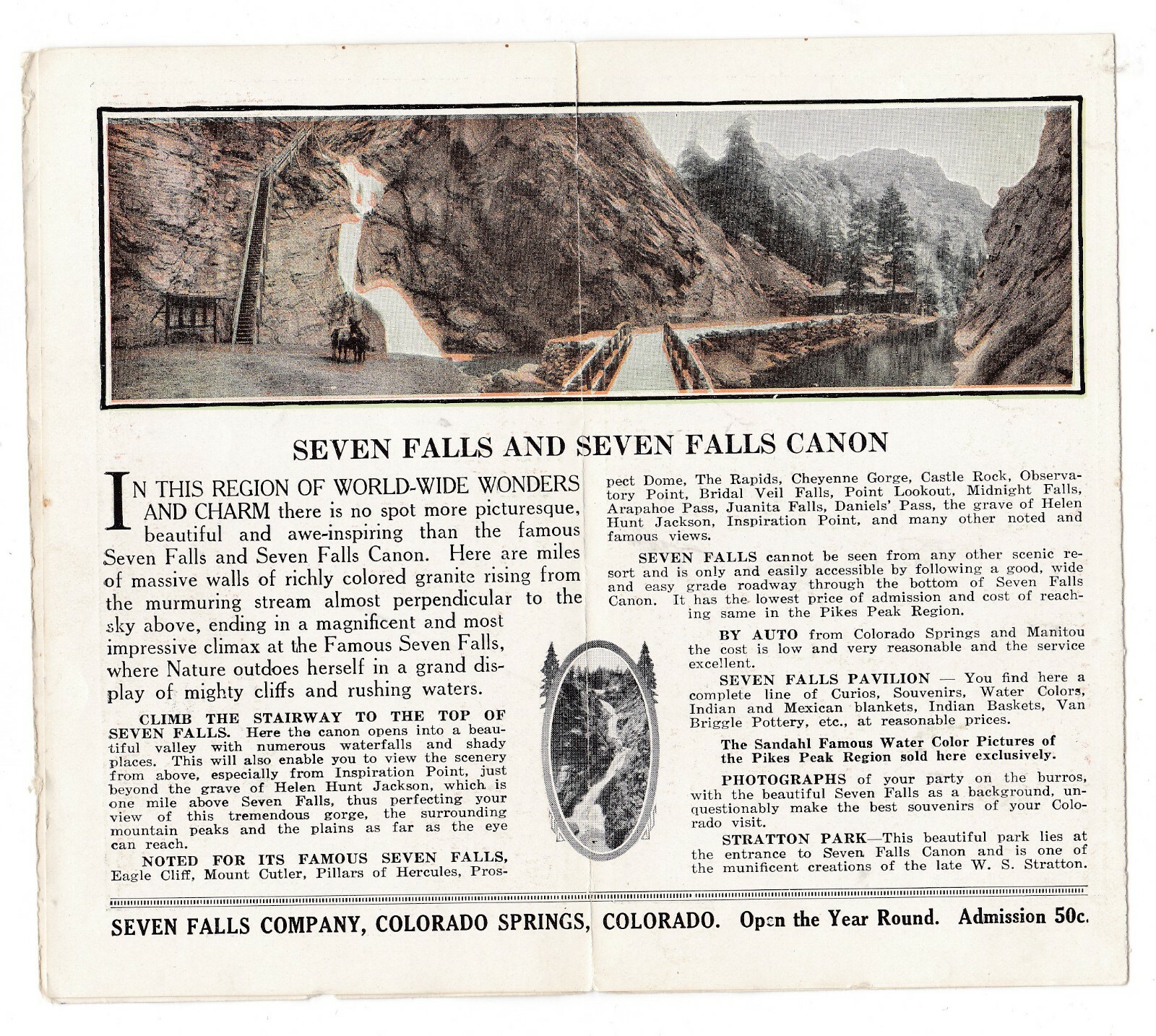 c1920 SEVEN FALLS COLORADO BROCHURE DIRT ROADS EAGLE CLIFF VINTAGE ADMISSION 50c c1920 SEVEN FALLS COLORADO BROCHURE DIRT ROADS EAGLE CLIFF VINTAGE ADMISSION 50c