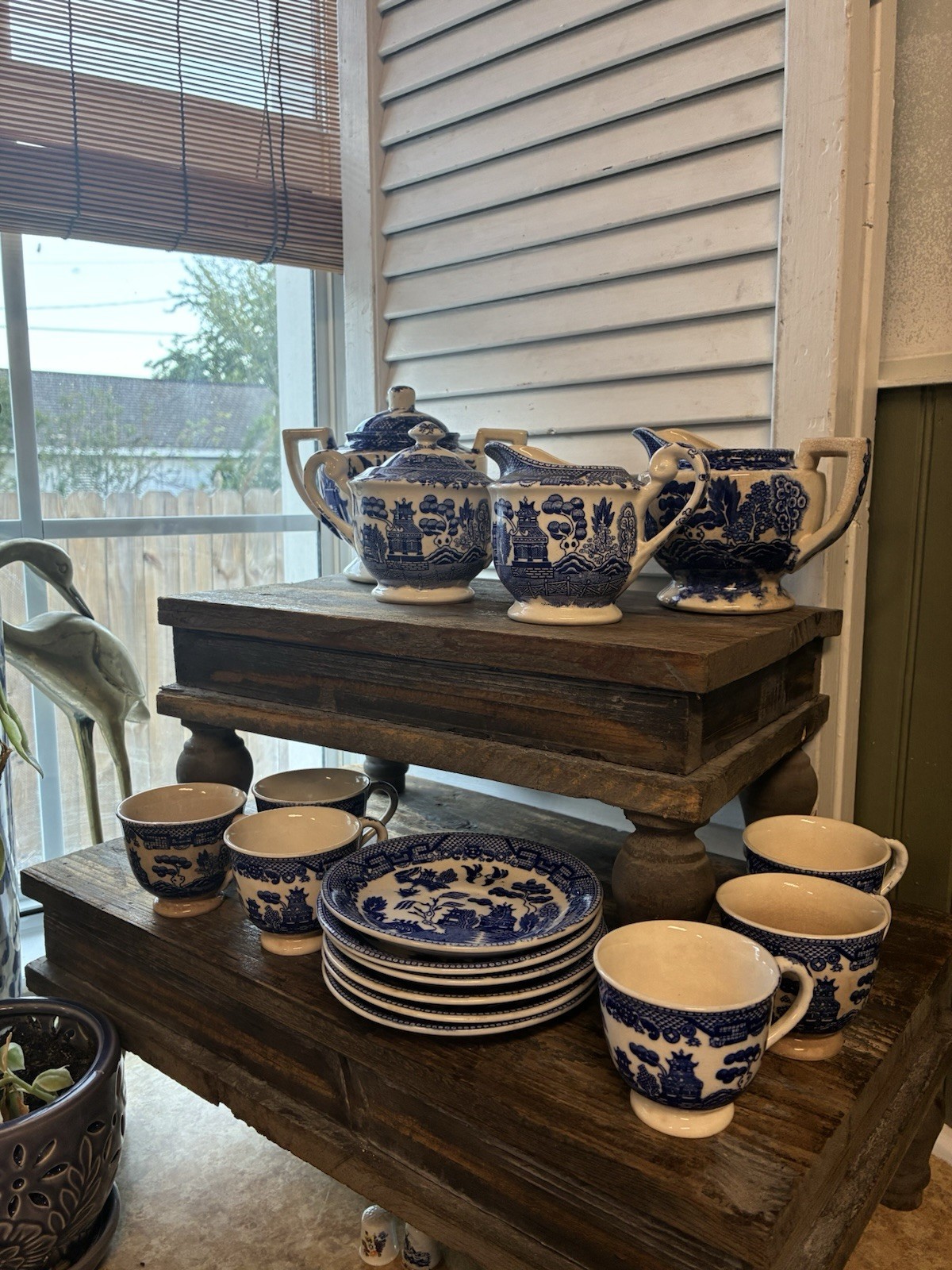 Vintage Blue Willow 14-Pc Tea Set - Made in Japan Teapot, Lidded Sugar, Creamers Vintage Blue Willow 14-Pc Tea Set - Made in Japan Teapot, Lidded Sugar, Creamers