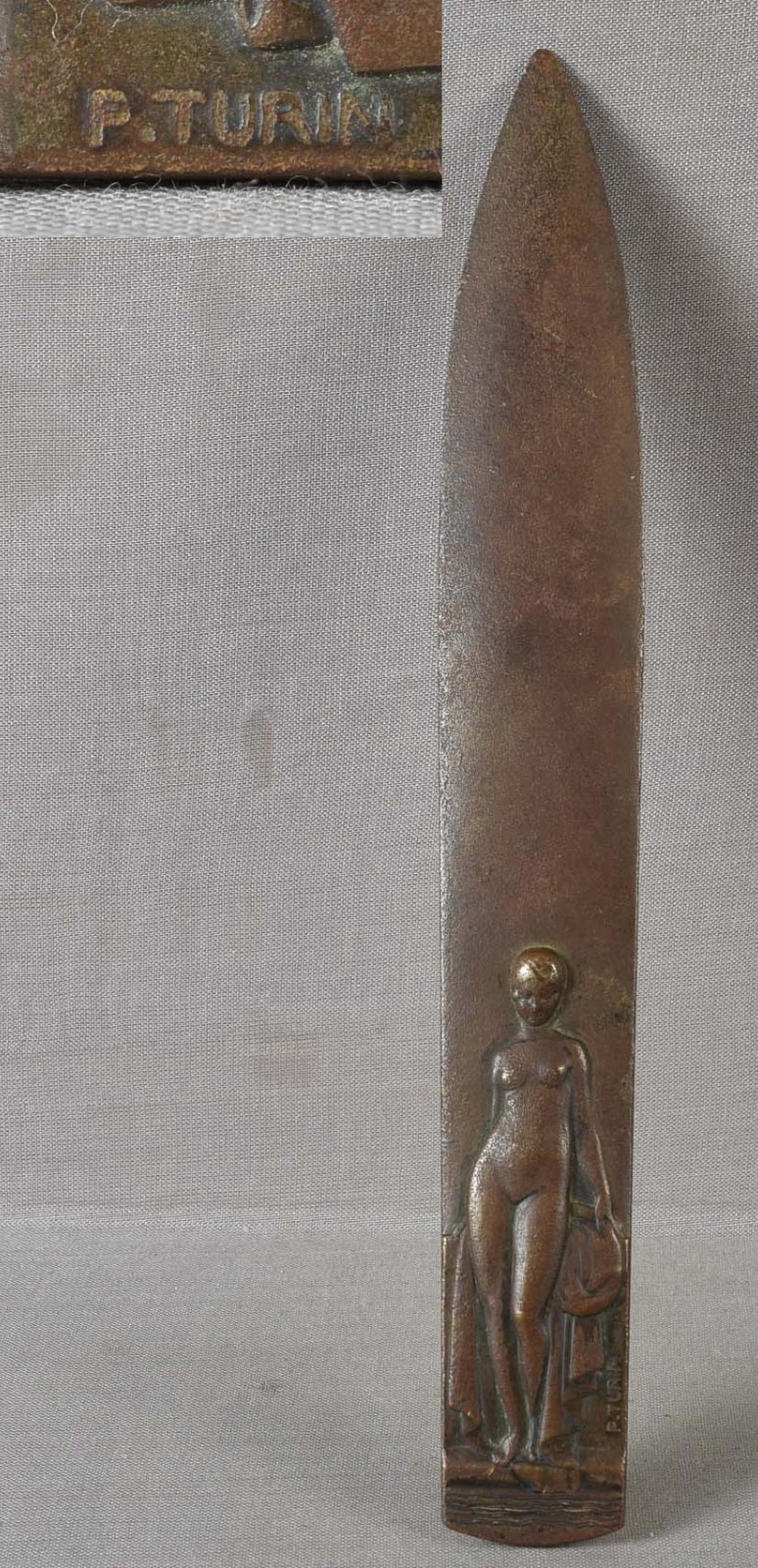 1920s French bronze ART DECO letter opener NUDE by Pierre TURIN