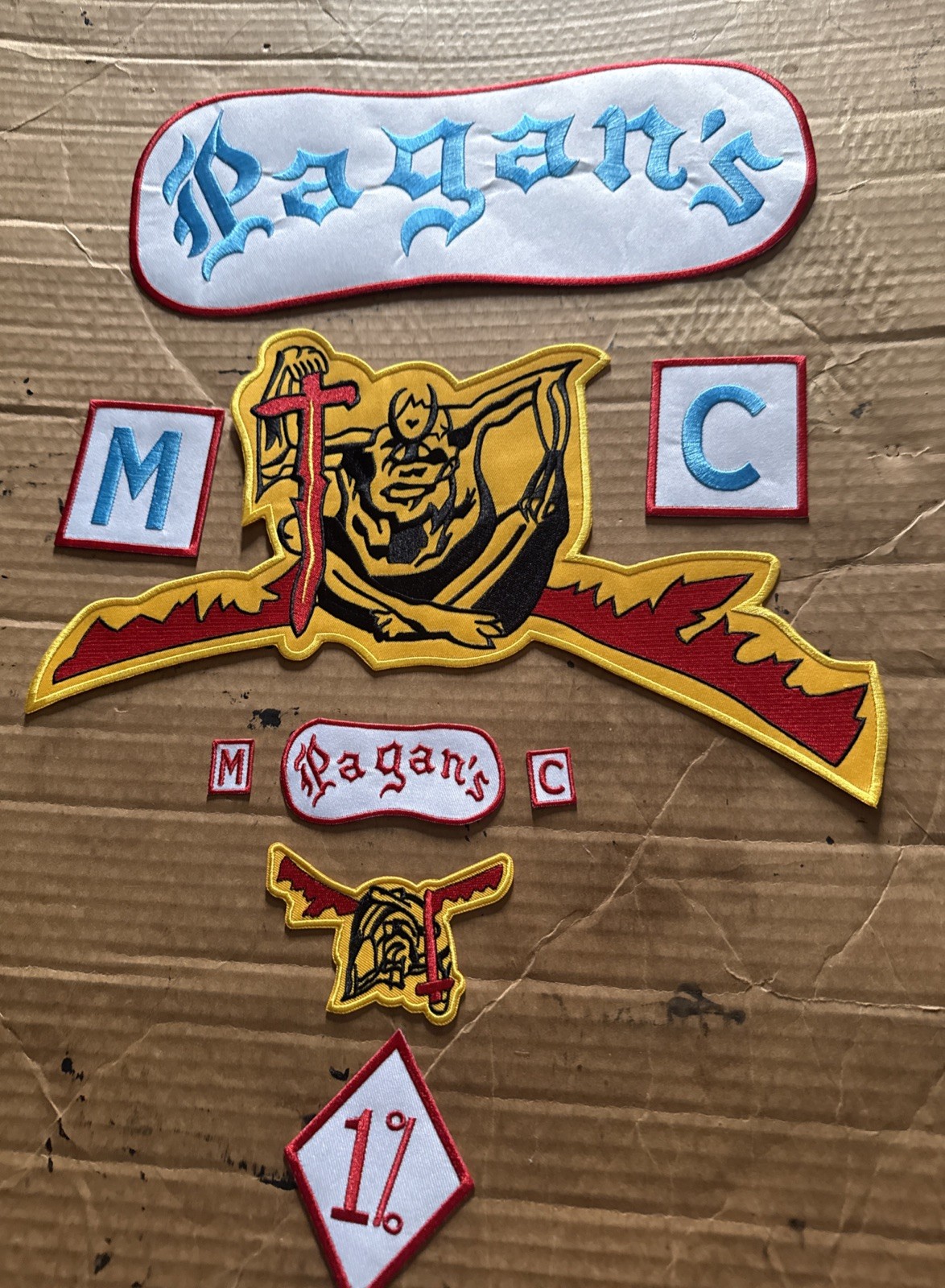 LARGE “Pagans” MC (9) piece EMBROIDERY Biker jacket Back Patch Set-USA SHIPPED LARGE “Pagans” MC (9) piece EMBROIDERY Biker jacket Back Patch Set-USA SHIPPED