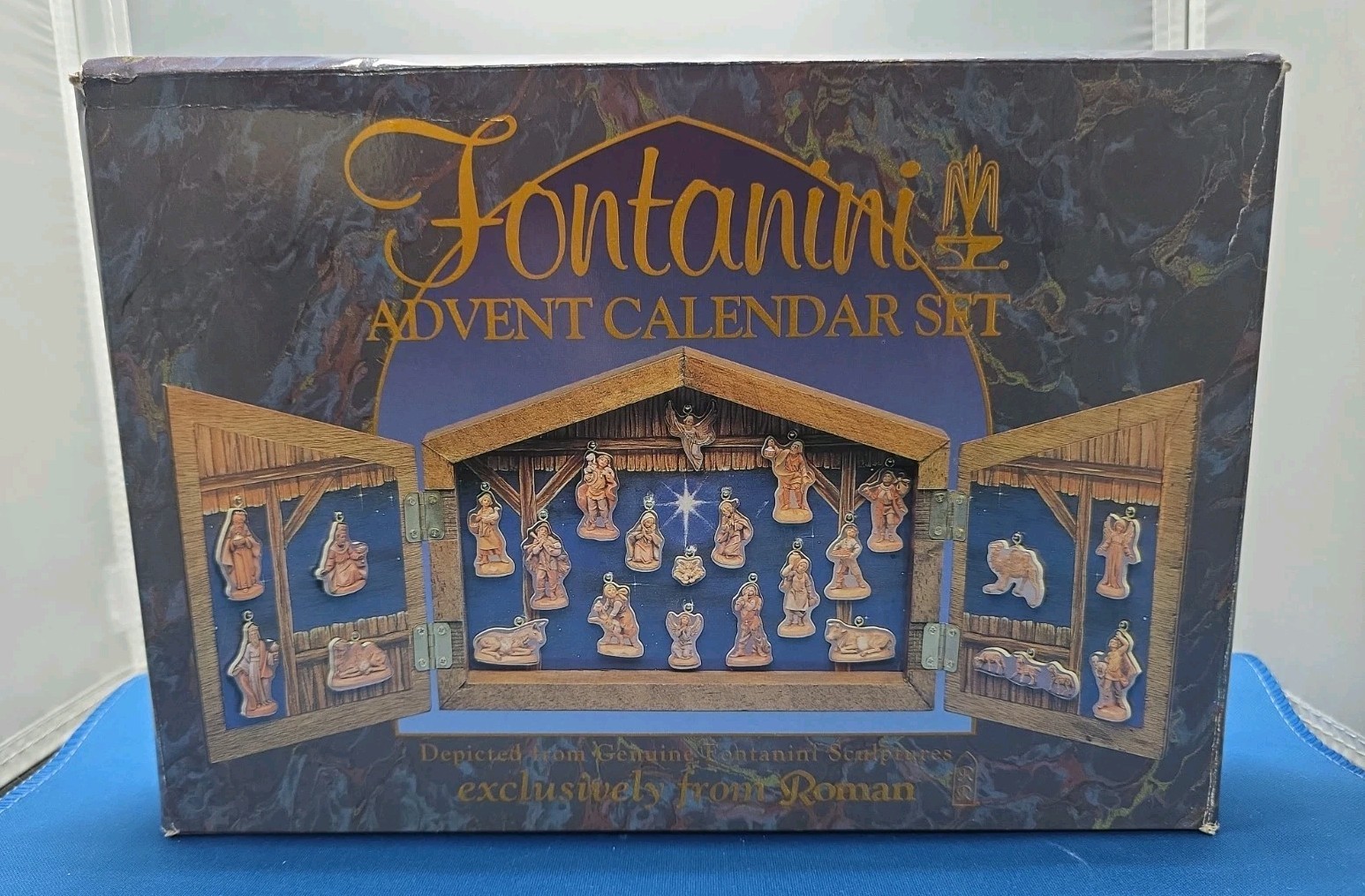 VTG Fontanini Advent Calendar Nativity Set Wooden Stable & Ornaments 1993