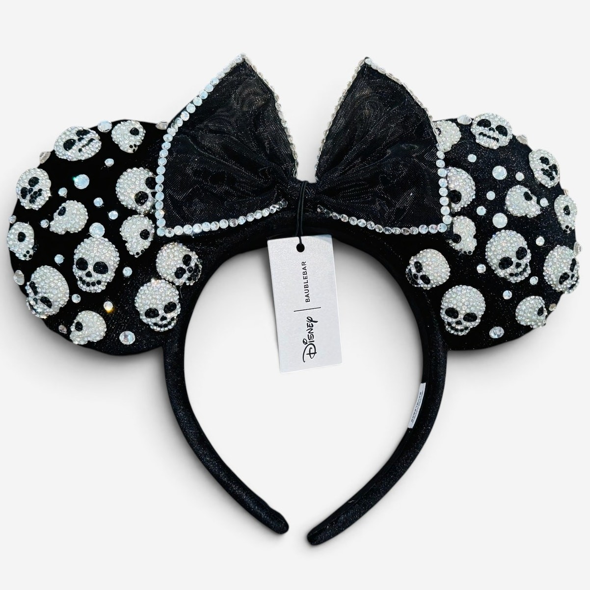 Disney BaubleBar Halloween Skeleton Skull Rhinestone Minnie Ears Headband NWT