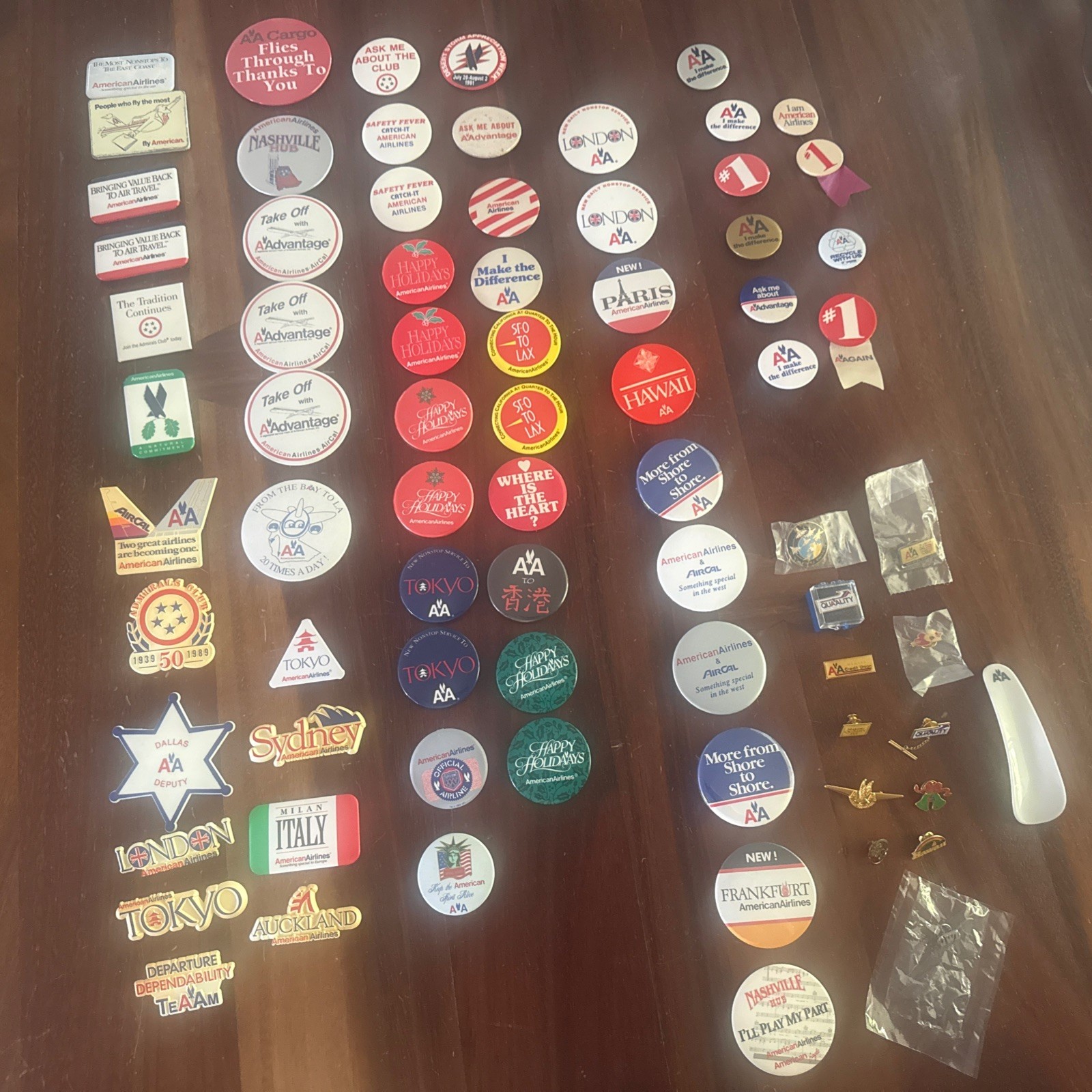 LOT Of 76 American Airlines Push Back Pins, Tie Pins Etc. International/Domestic