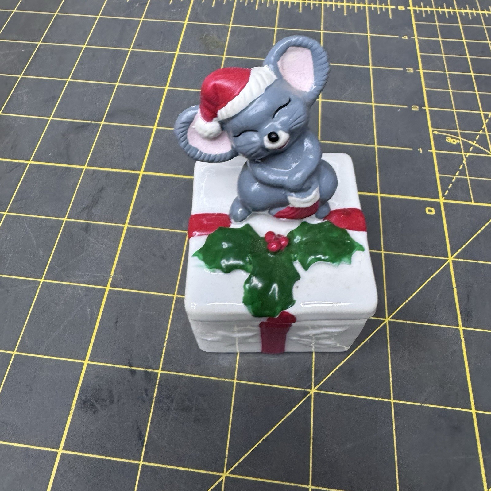 Vintage Handcrafted Ceramic Mouse Christmas Candle in Gift Box