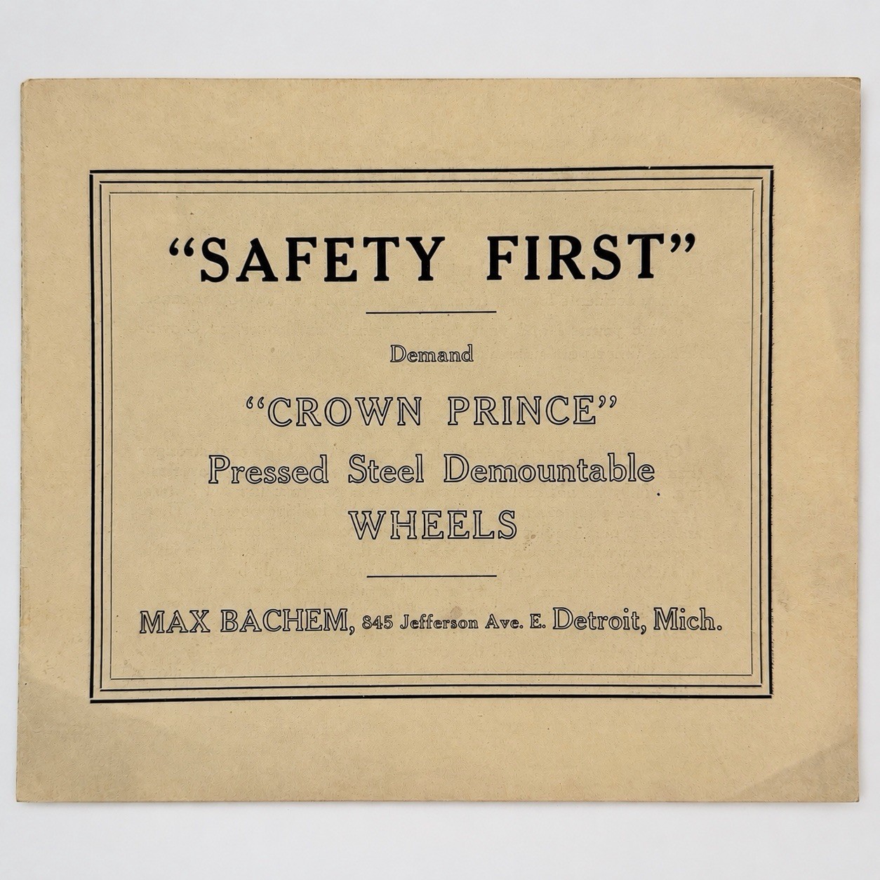 Antique 1913-14 Crown Prince Pressed Steel Wheels Sales Brochure Max Bachem MI