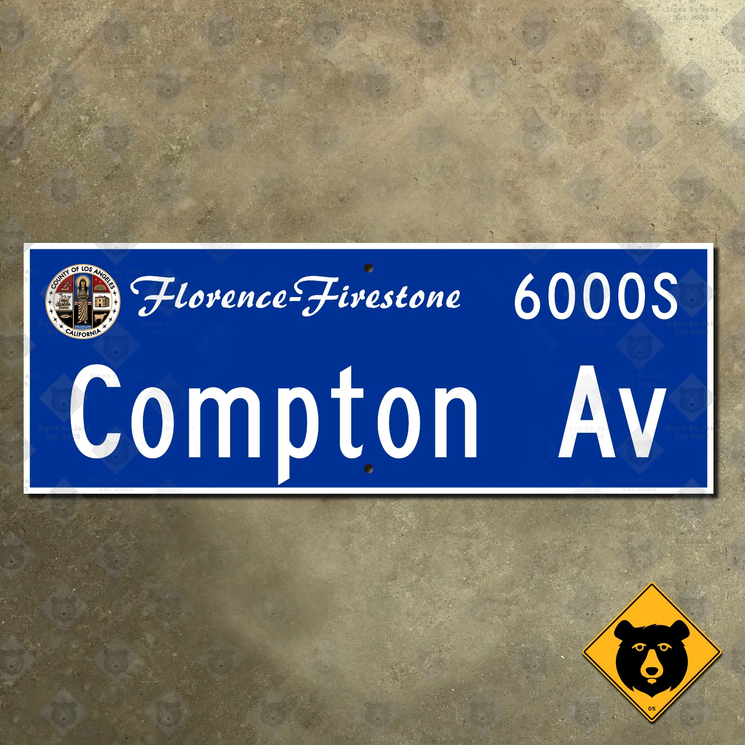 Compton Avenue Florence-Firestone Los Angeles County street name road sign 19x7
