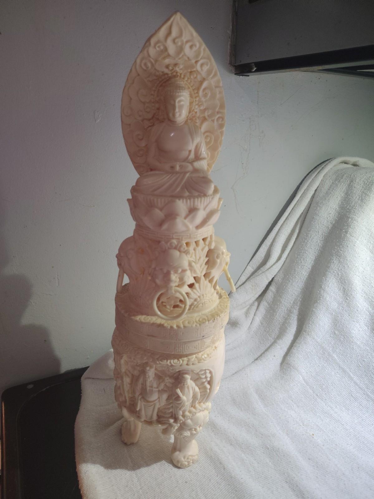 Vintage Faux Ivory Carved Two Piece Statue 18