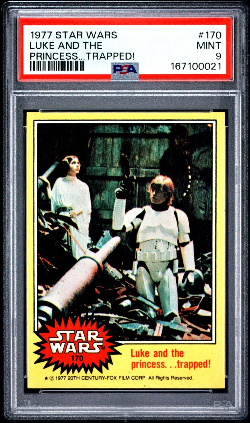 1977 Topps STAR WARS #170 Luke and the Princess... Trapped PSA 9 MINT 1977 Topps STAR WARS #170 Luke and the Princess... Trapped PSA 9 MINT