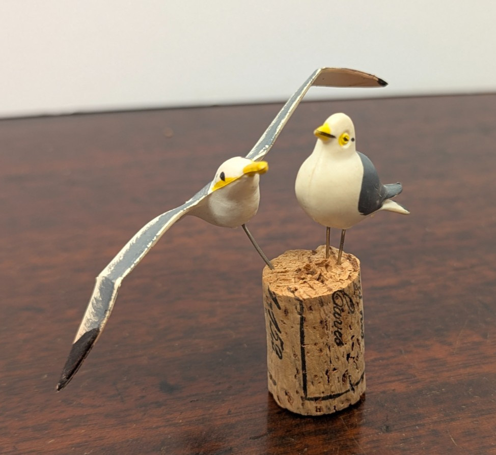 Vintage Miniature Seagull Bird Figurines Plastic Coastal Decor Mini Trinket 2pc