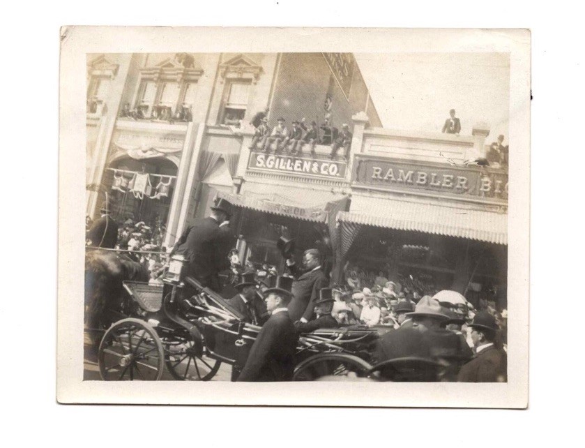 Antique c. 1904 President Teddy Theodore Roosevelt Parade Street View Photo 4x5”
