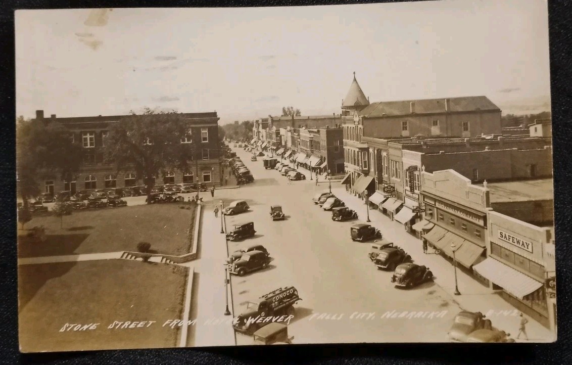 RPPC 1947 Stone Street From Hotel Weaver Falls City, Nebraska Photo Postcard RPPC 1947 Stone Street From Hotel Weaver Falls City, Nebraska Photo Postcard