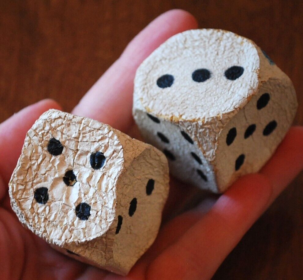 Antique Pair 2 HANDMADE LEATHER GAMING DICE 1800s Hand Painted 1.5\