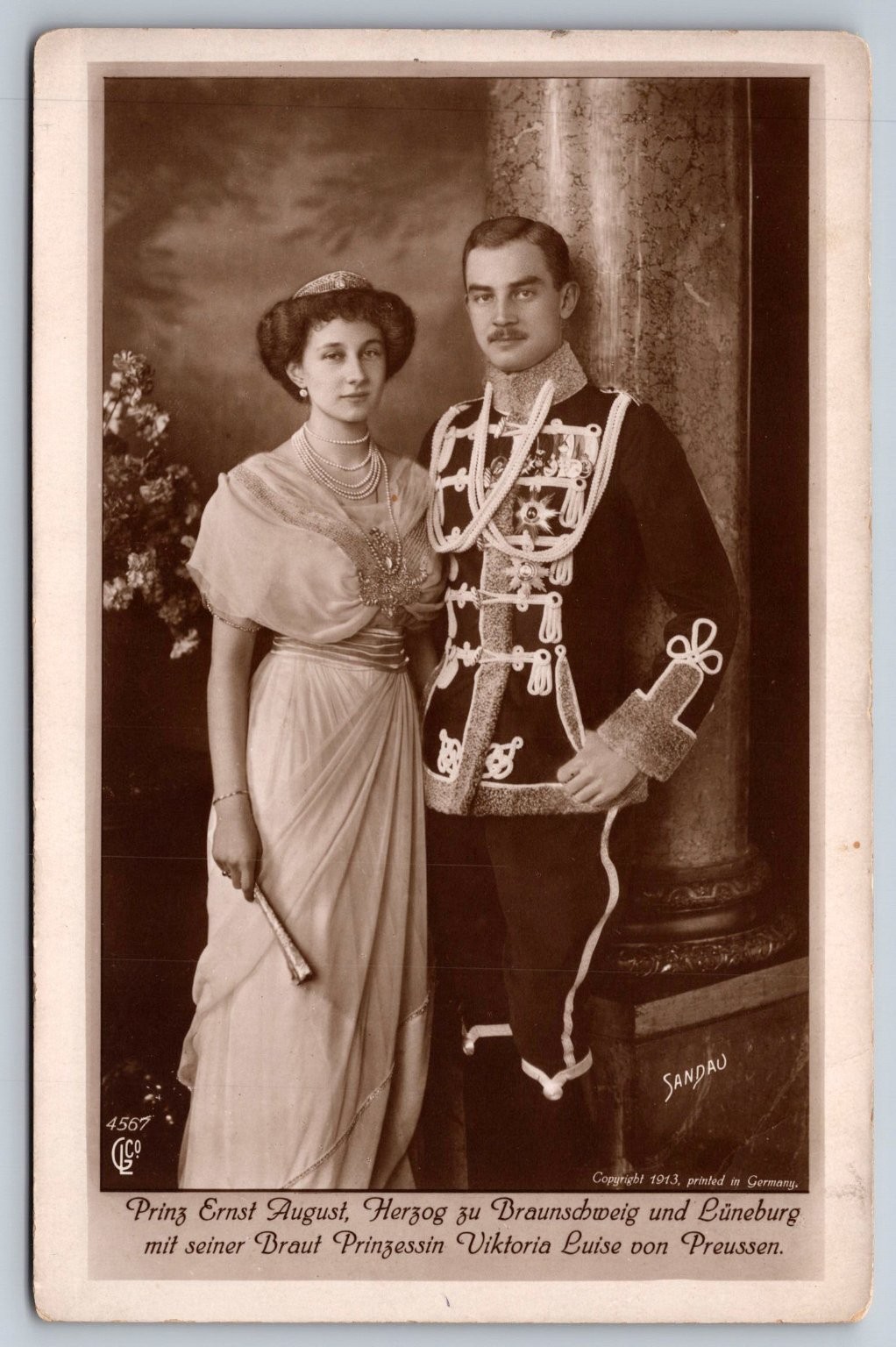1913 Prince Ernst August & Princess Viktoria Luise Wedding Sepia Postcard