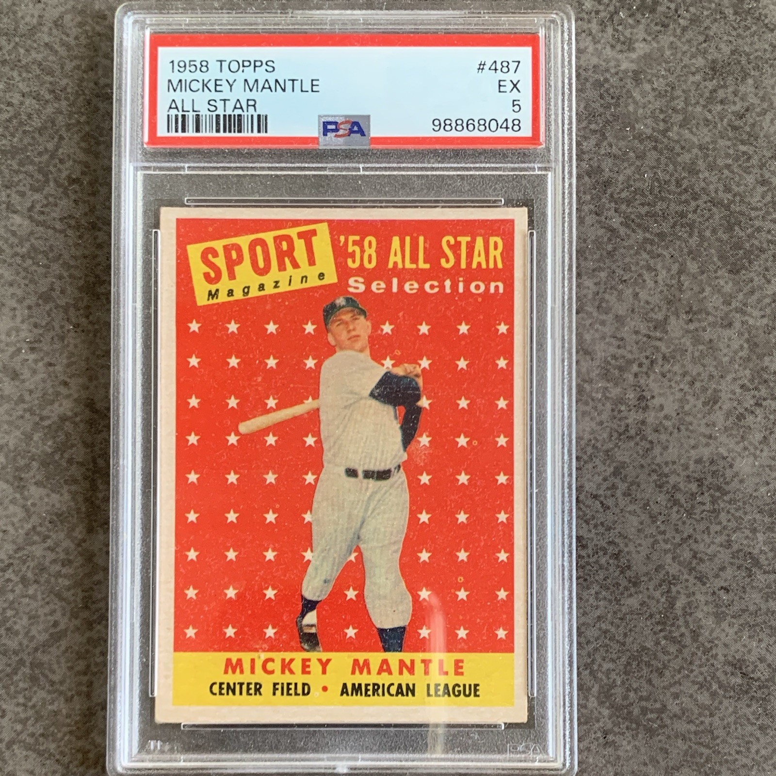 1958 Topps Mickey Mantle All-Star #487 PSA 5 Yankees Baseball Card 1958 Topps Mickey Mantle All-Star #487 PSA 5 Yankees Baseball Card