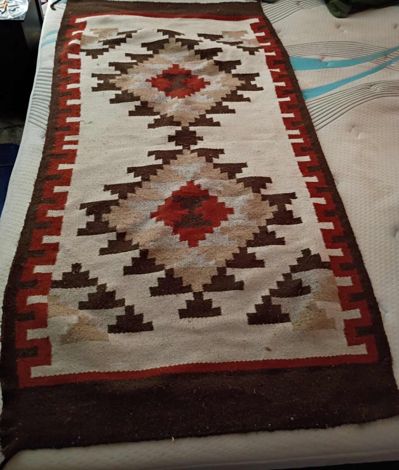 Vintage Zapotec Hand Made Wool Rug Circa 1970's Southwest Navajo Style Vintage Zapotec Hand Made Wool Rug Circa 1970's Southwest Navajo Style