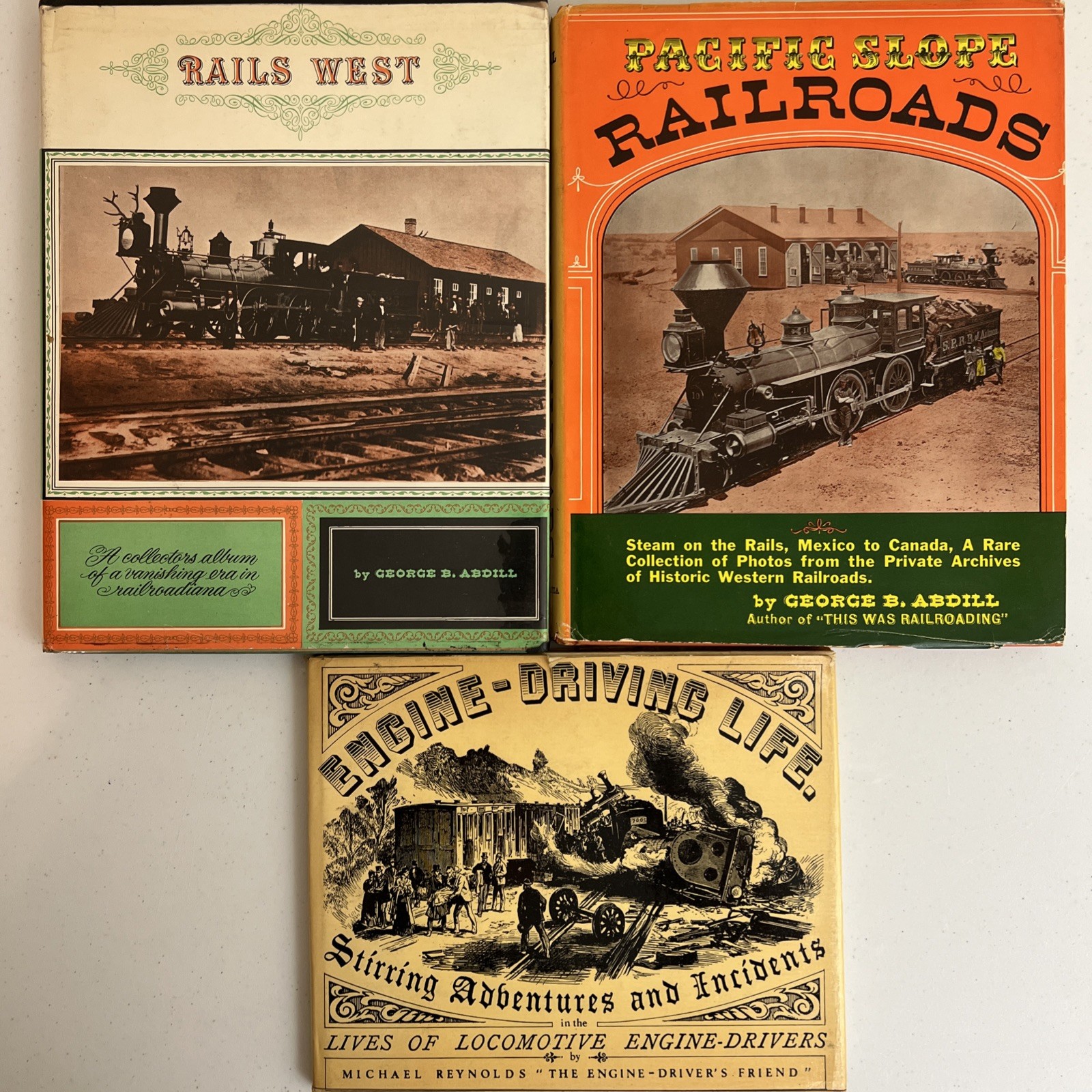 Vintage Steam Railroad History Lot 3 HC Pacific Slope Ghost Rails Engine Driving
