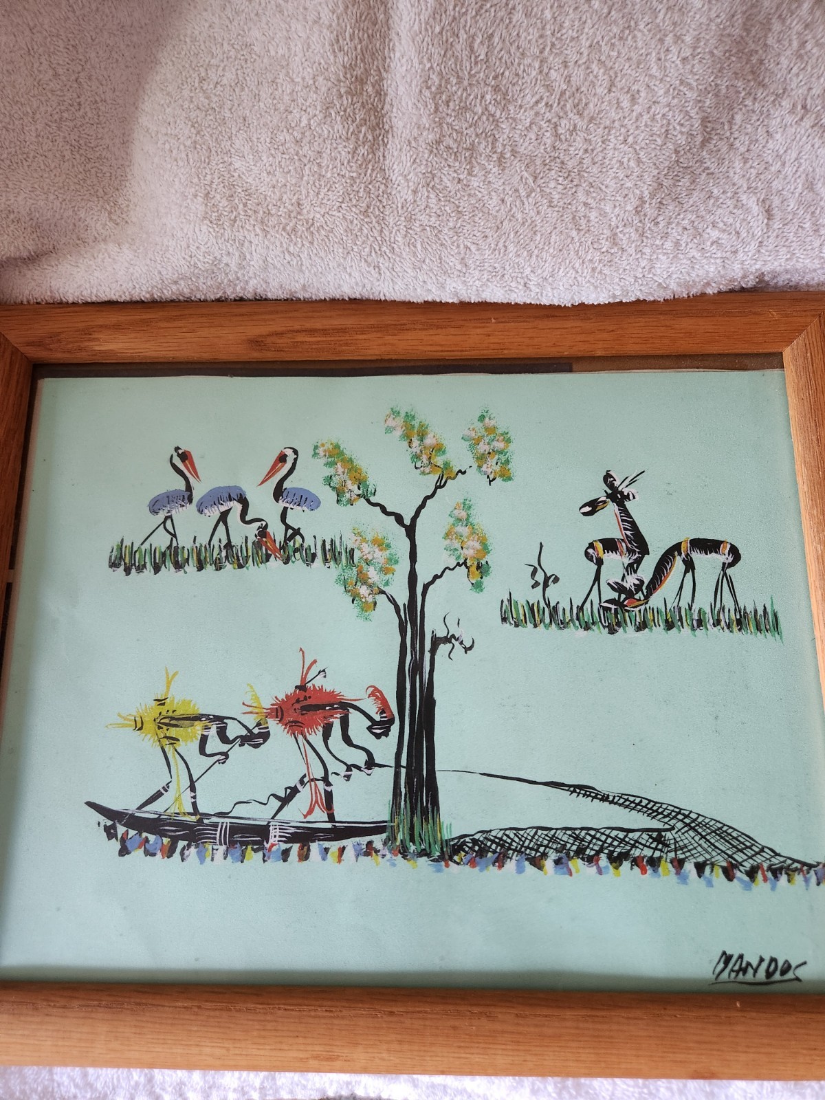 Original African Tribal Art sighned by artist, Mandos, with frame Original African Tribal Art sighned by artist, Mandos, with frame