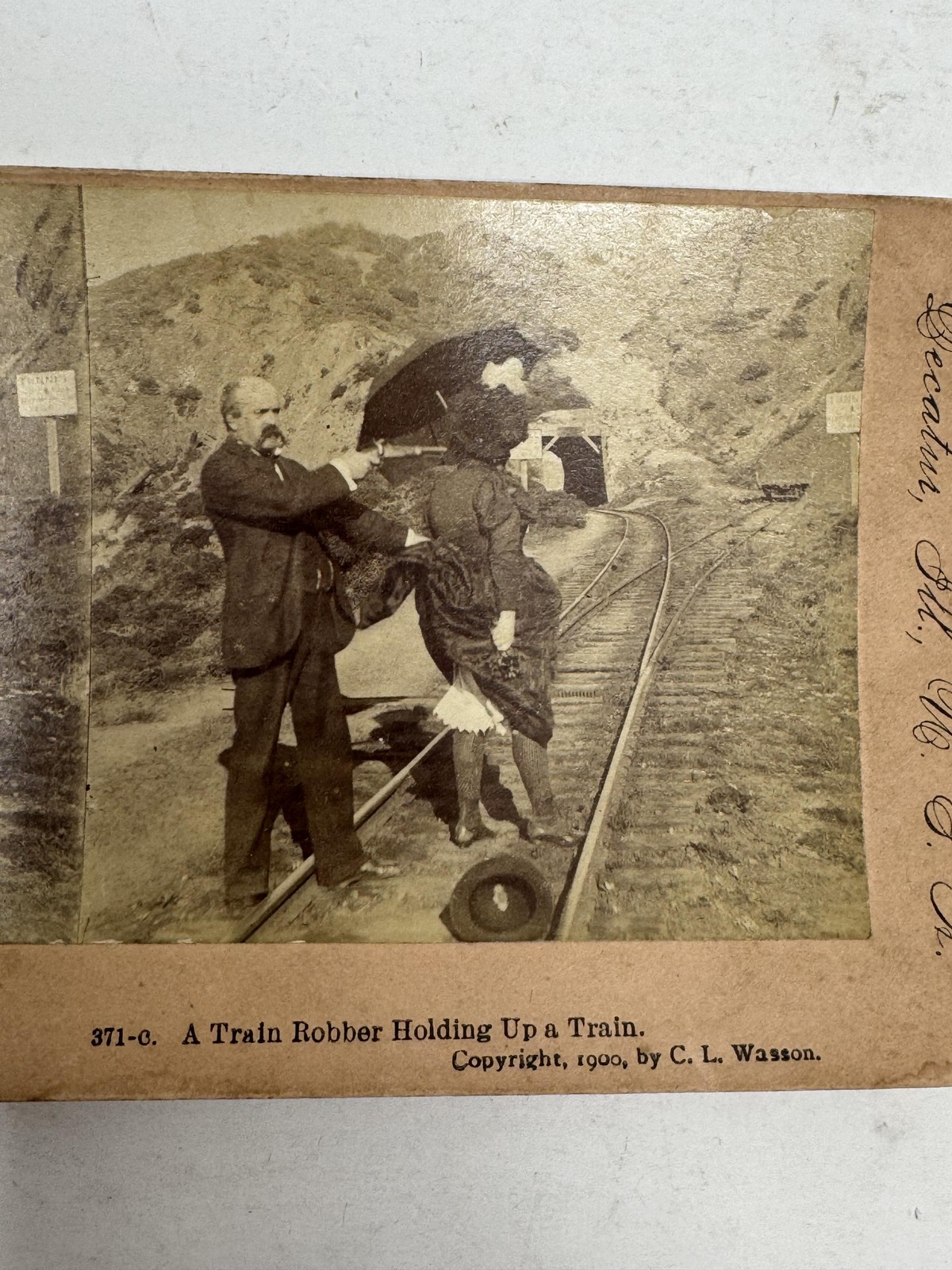 Antique 1900 Stereoview A Train Robber Holding Up A Train C L Wasson 371-c Photo