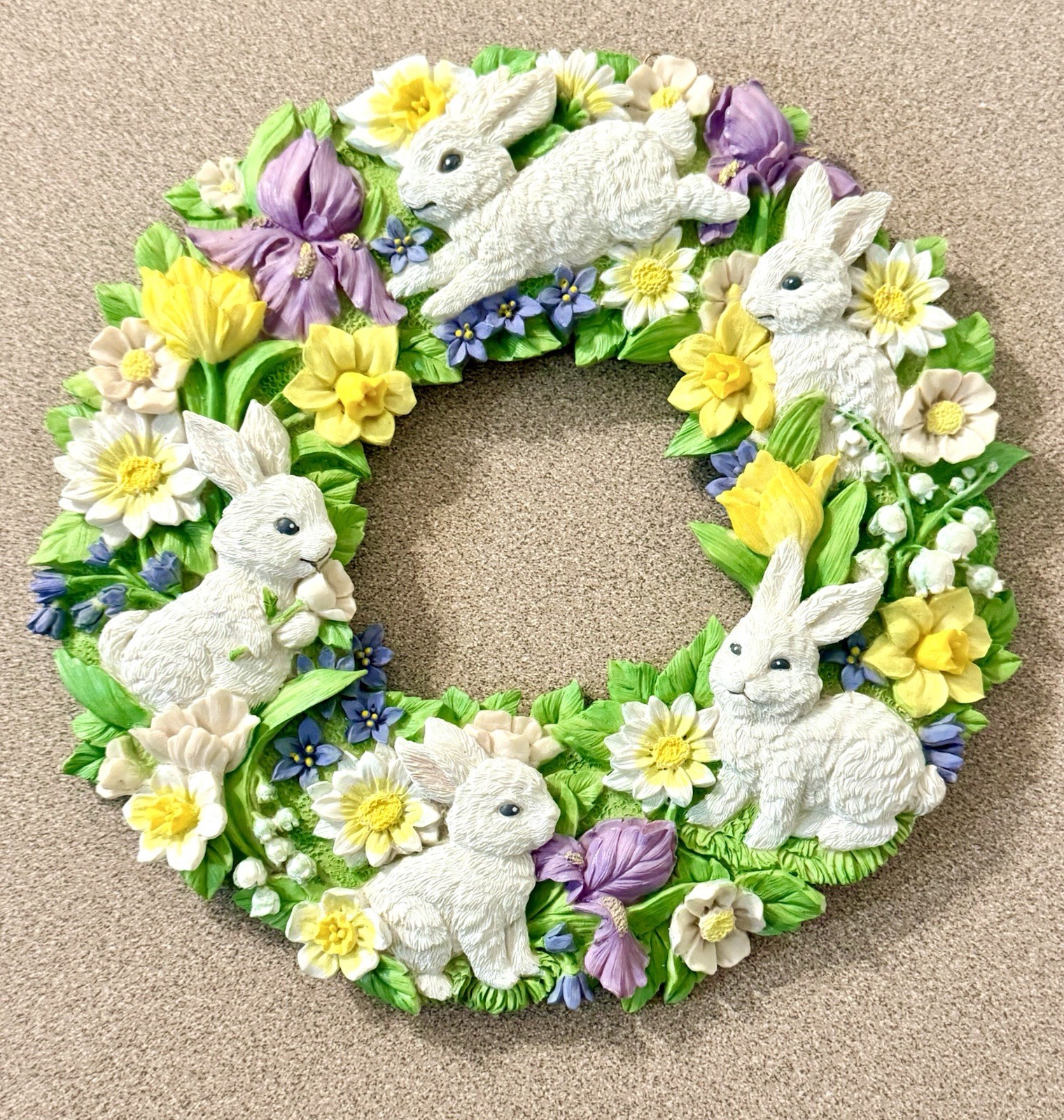 VTG Floral Bunny Rabbit Wreath Resin Wall Hanging Easter Spring Decor 8 VTG Floral Bunny Rabbit Wreath Resin Wall Hanging Easter Spring Decor 8
