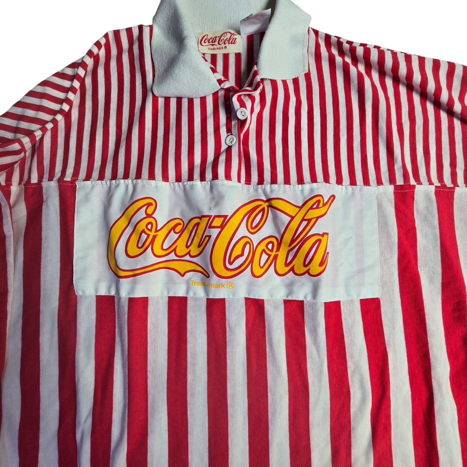 Vintage 1986 Coca-Cola Red & White Striped Rugby Shirt OS