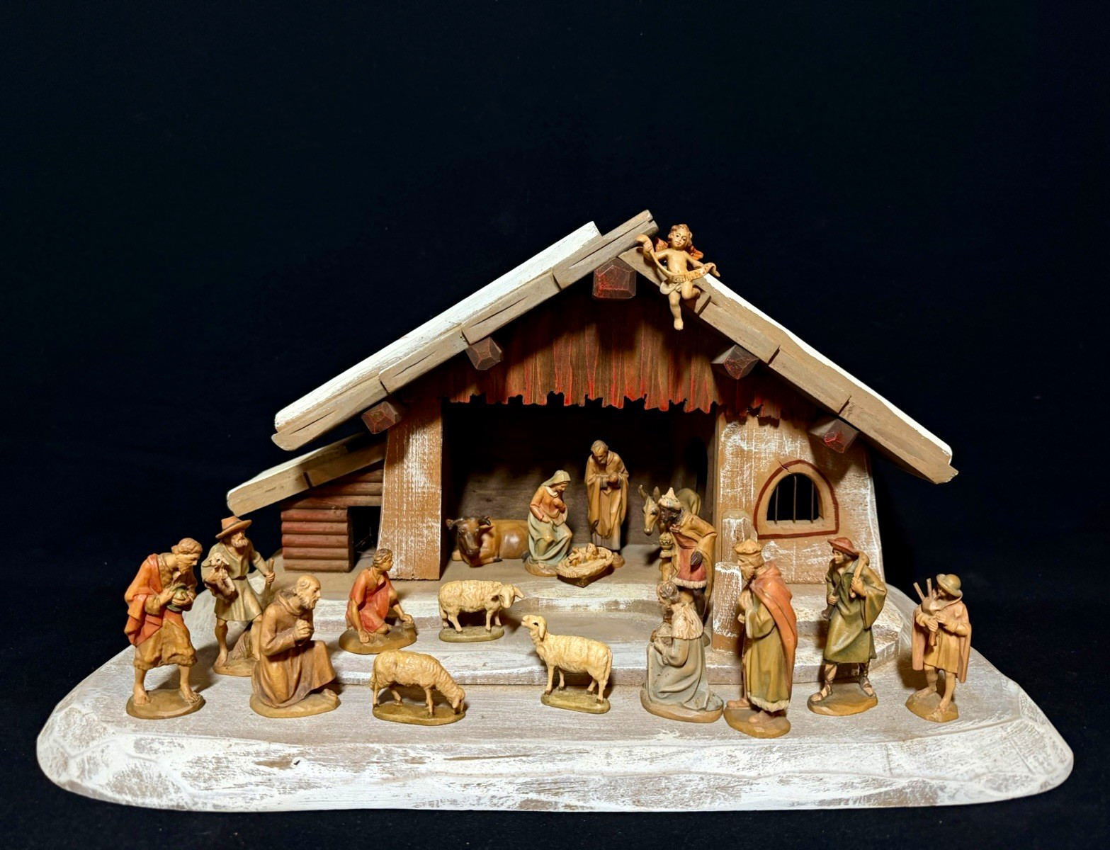 ~*~Vintage 3” scale Anri Kuolt Wood Carved Nativity Set w/ Stable— Italy~*~ ~*~Vintage 3” scale Anri Kuolt Wood Carved Nativity Set w/ Stable— Italy~*~