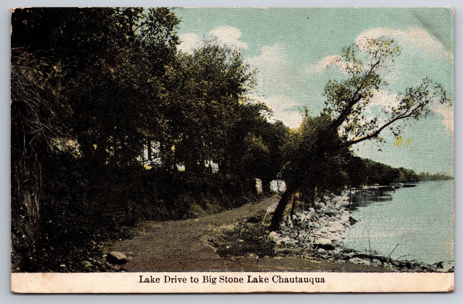 Vintage Postcard NY Lake Drive Big Stone Lake Chautauqua c1914 Divided ~11742