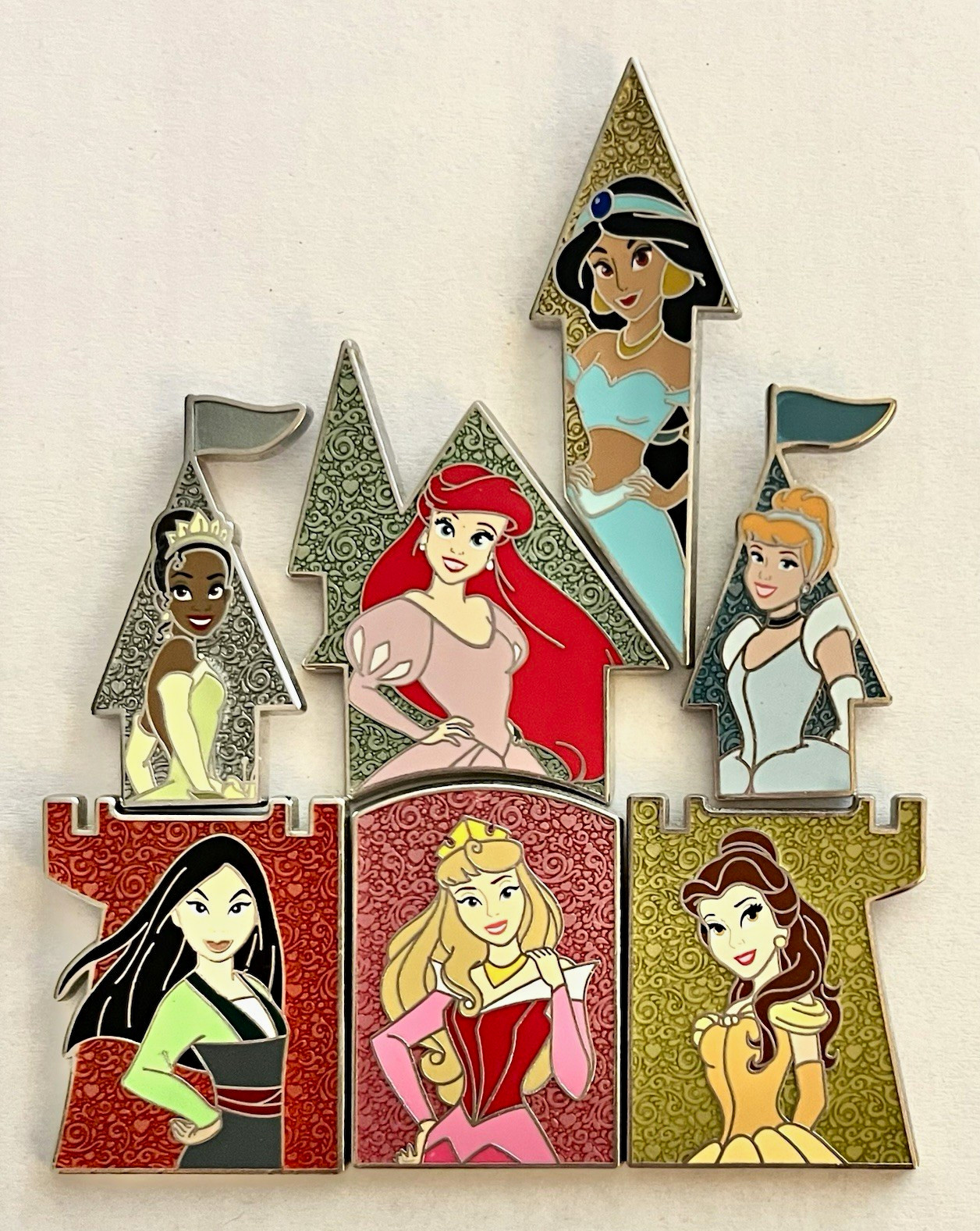 2022 Disney Princess Castle Puzzle 7 Pin Set Belle Ariel Mulan Tiana Aurora 2022 Disney Princess Castle Puzzle 7 Pin Set Belle Ariel Mulan Tiana Aurora