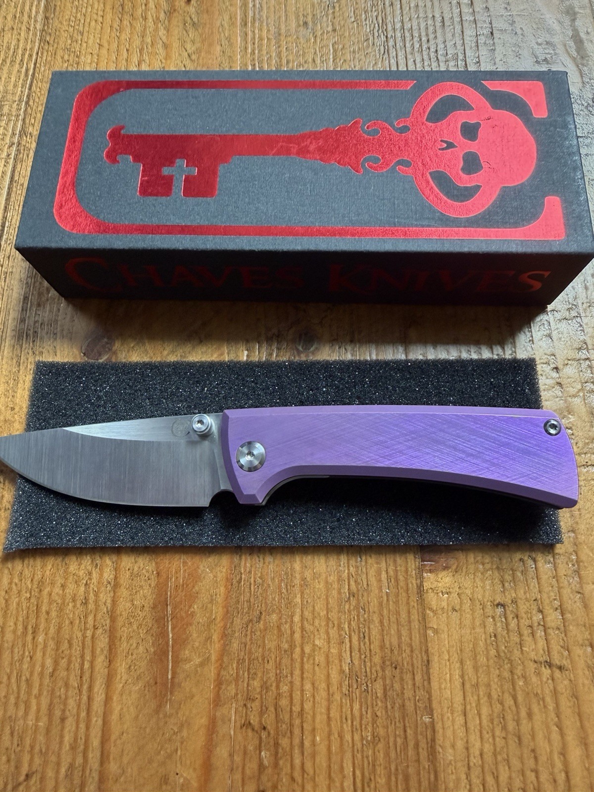 Chaves RCK9 Titanium Bohler M390 Satin Blade With Purple Crosshatch By Chaves Chaves RCK9 Titanium Bohler M390 Satin Blade With Purple Crosshatch By Chaves