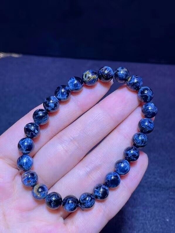 8mm Natural Blue Pietersite Gemstone Crystal Round Bead Woman Man Bracelet