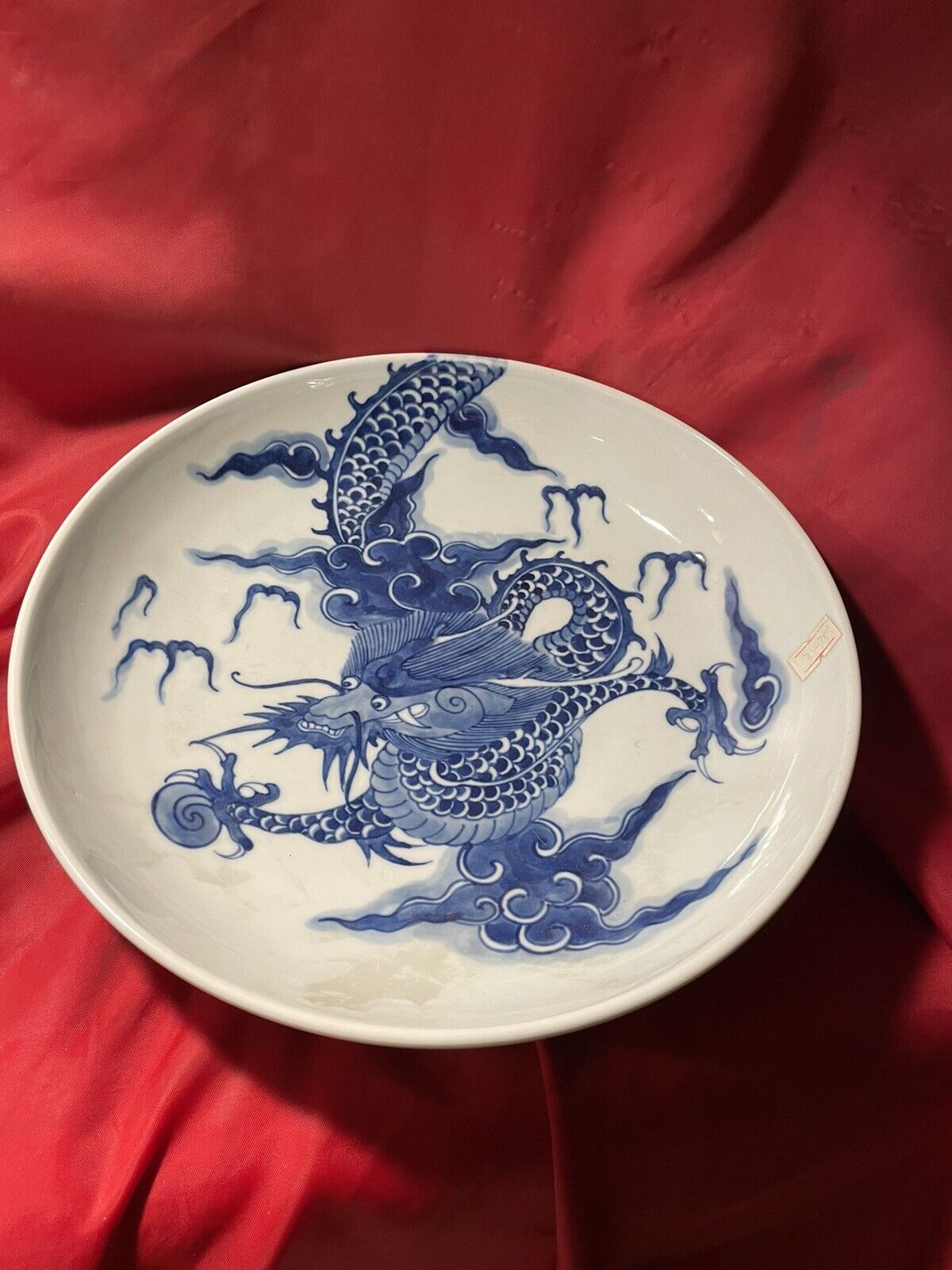 chinese porcelain plate white blue dragon vintage