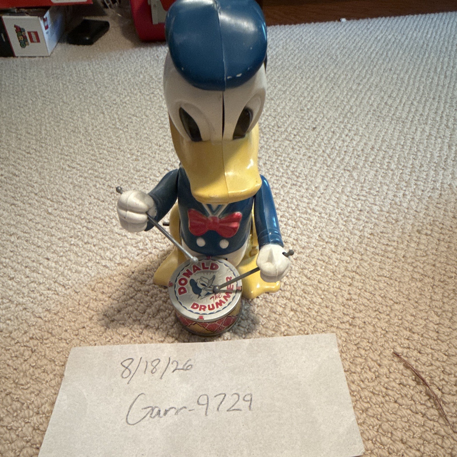 Vintage Disney Donald Duck Drummer Tin Litho Toy (no key)