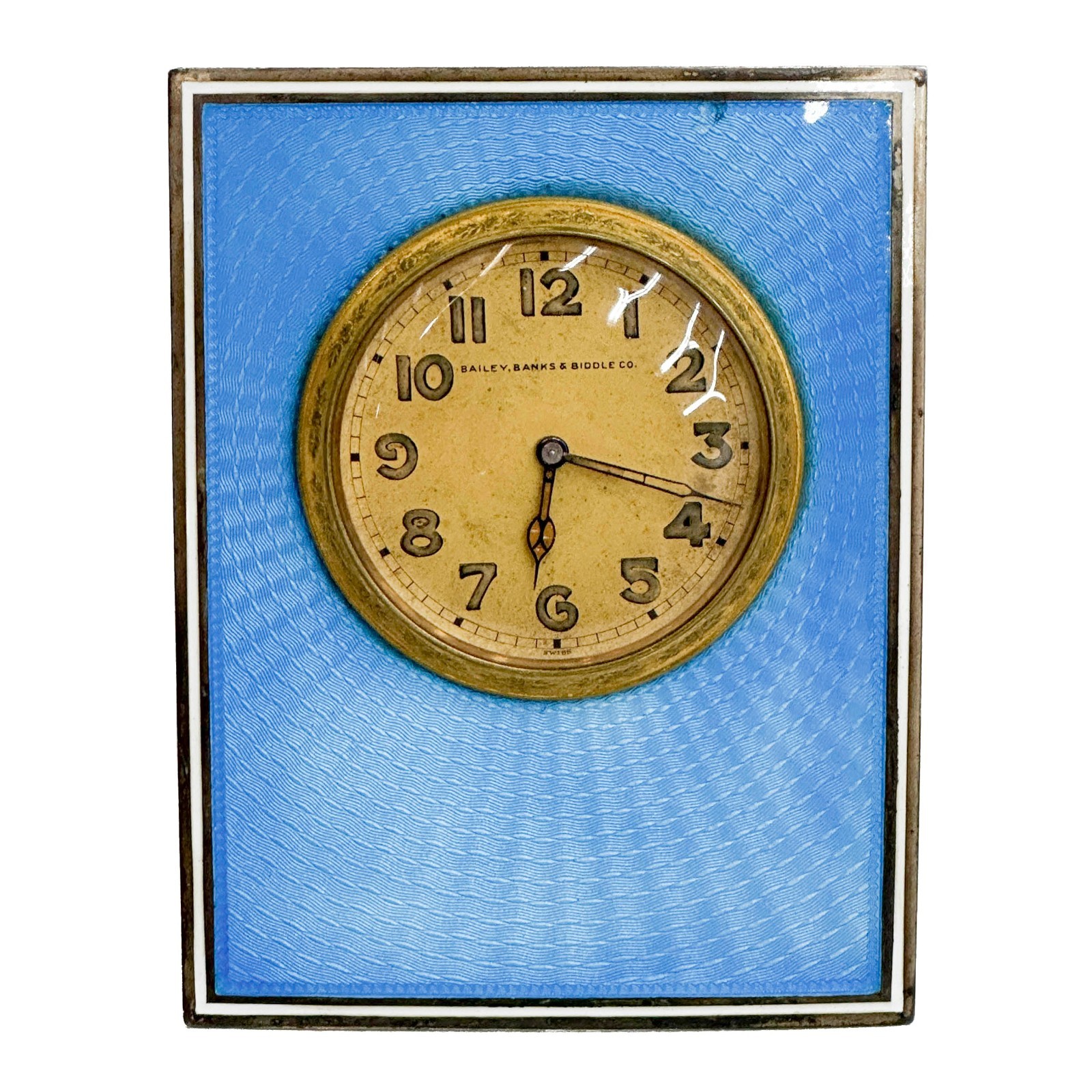 Bailey Banks & Biddle American Gilt Sterling Silver Guilloche Enamel Desk Clock