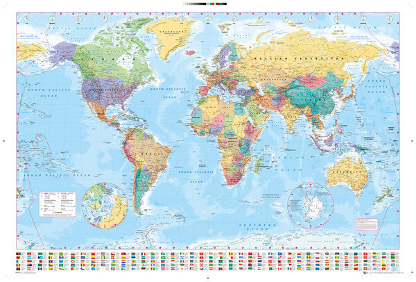 WORLD MAP POSTER - 24x36 GEOGRAPHY COLOR FLAGS 33057