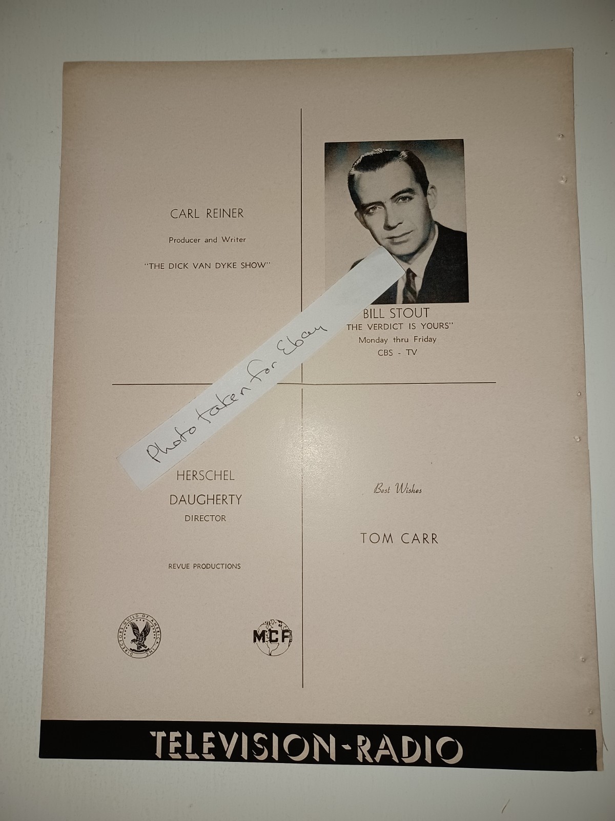 1961 Carl Reiner, Bill Stout, Herschel Daugherty 9x12 industry clipping ad 1961 Carl Reiner, Bill Stout, Herschel Daugherty 9x12 industry clipping ad