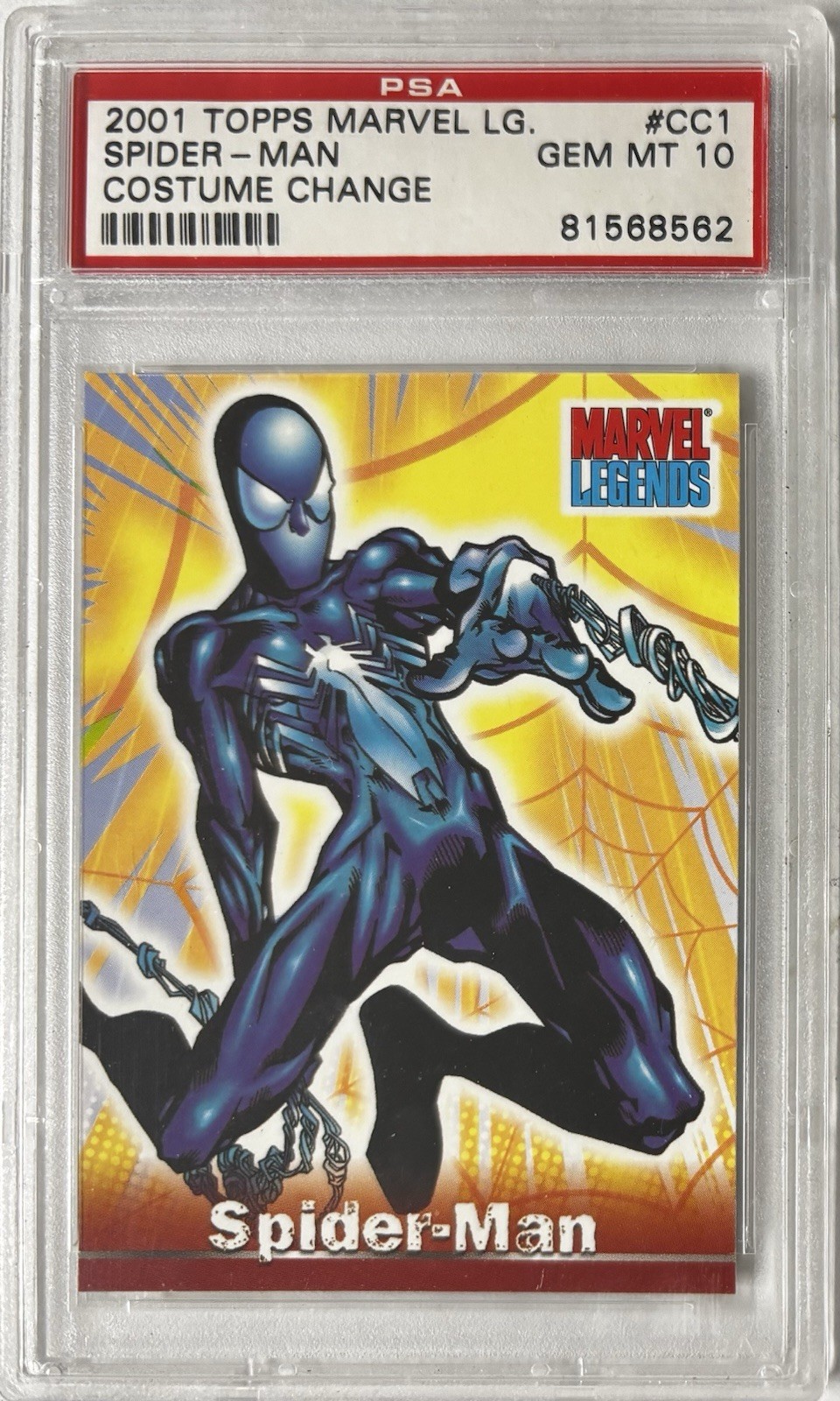 2001 Topps Marvel Legends Costume Change Spider-Man #CC1 PSA 10 POP 4 2001 Topps Marvel Legends Costume Change Spider-Man #CC1 PSA 10 POP 4