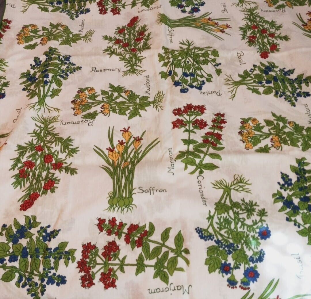 Vintage Vera Neumann ?Herbs Fabric Tablecloth 81x60 And 6 Napkin Set