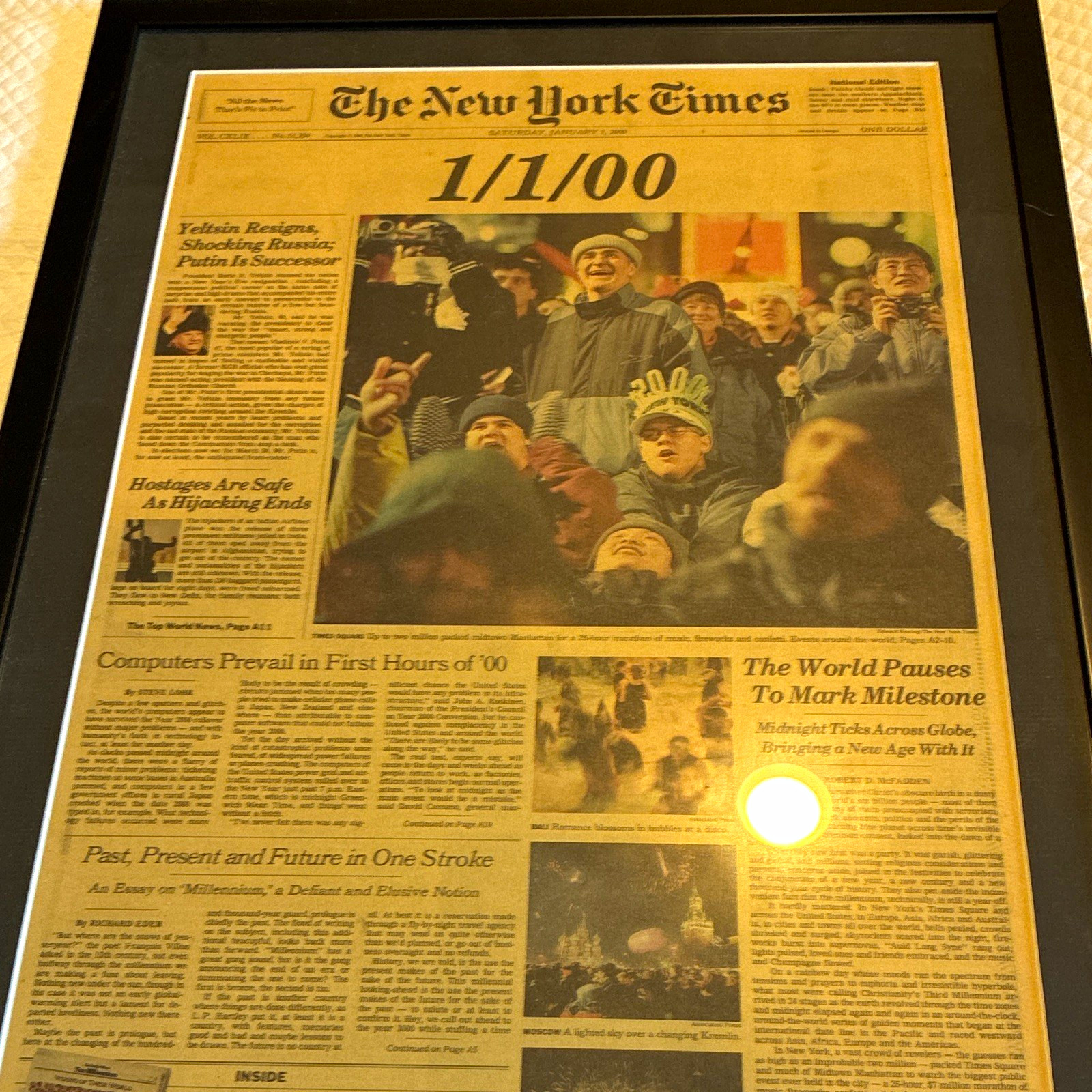 The New York Times Newspaper Front Page Framed - Saturday, January 1, 2000