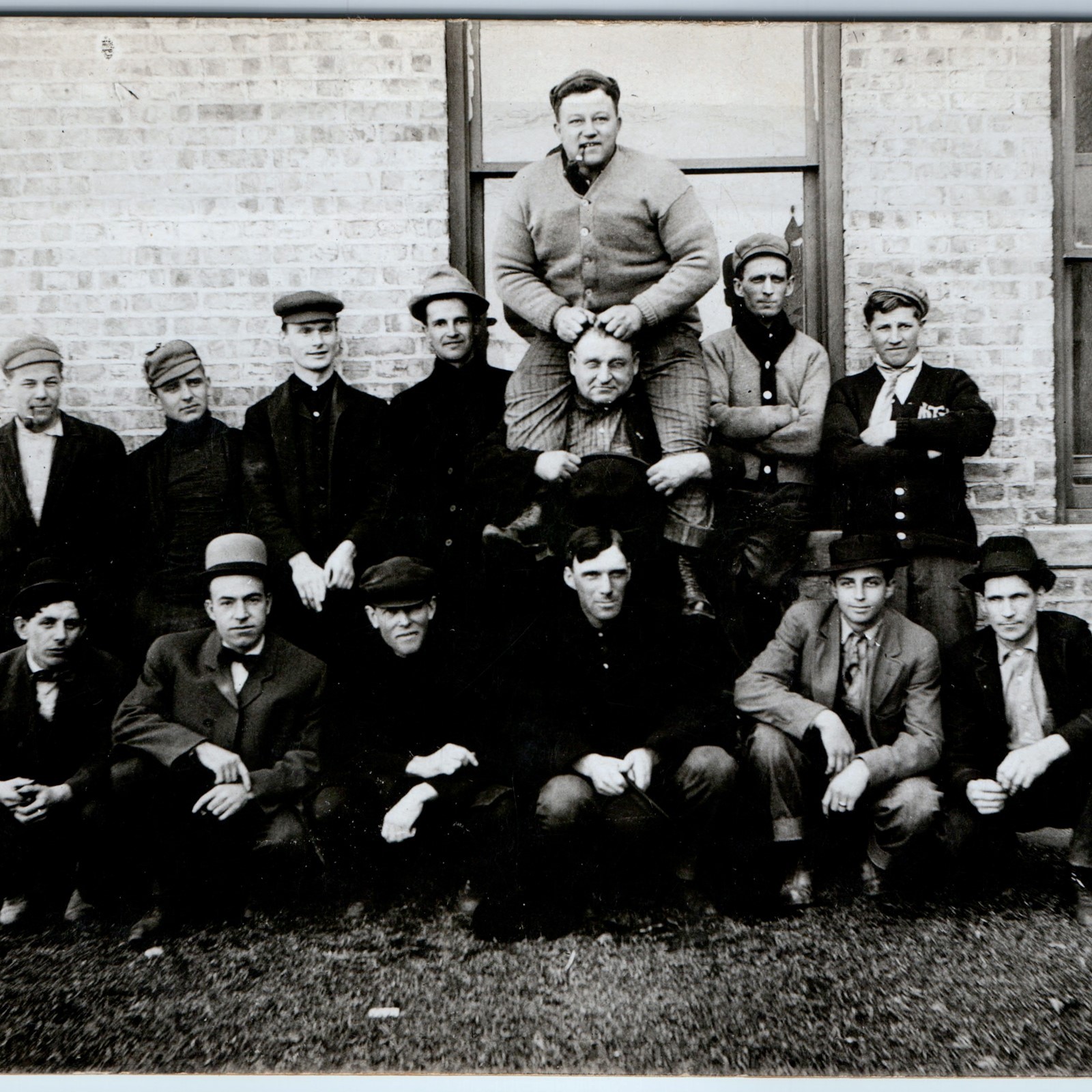 c1910s Funny Group Men Piggyback Pipe Hats RPPC Comedy Postcard Photo Fashion c1910s Funny Group Men Piggyback Pipe Hats RPPC Comedy Postcard Photo Fashion