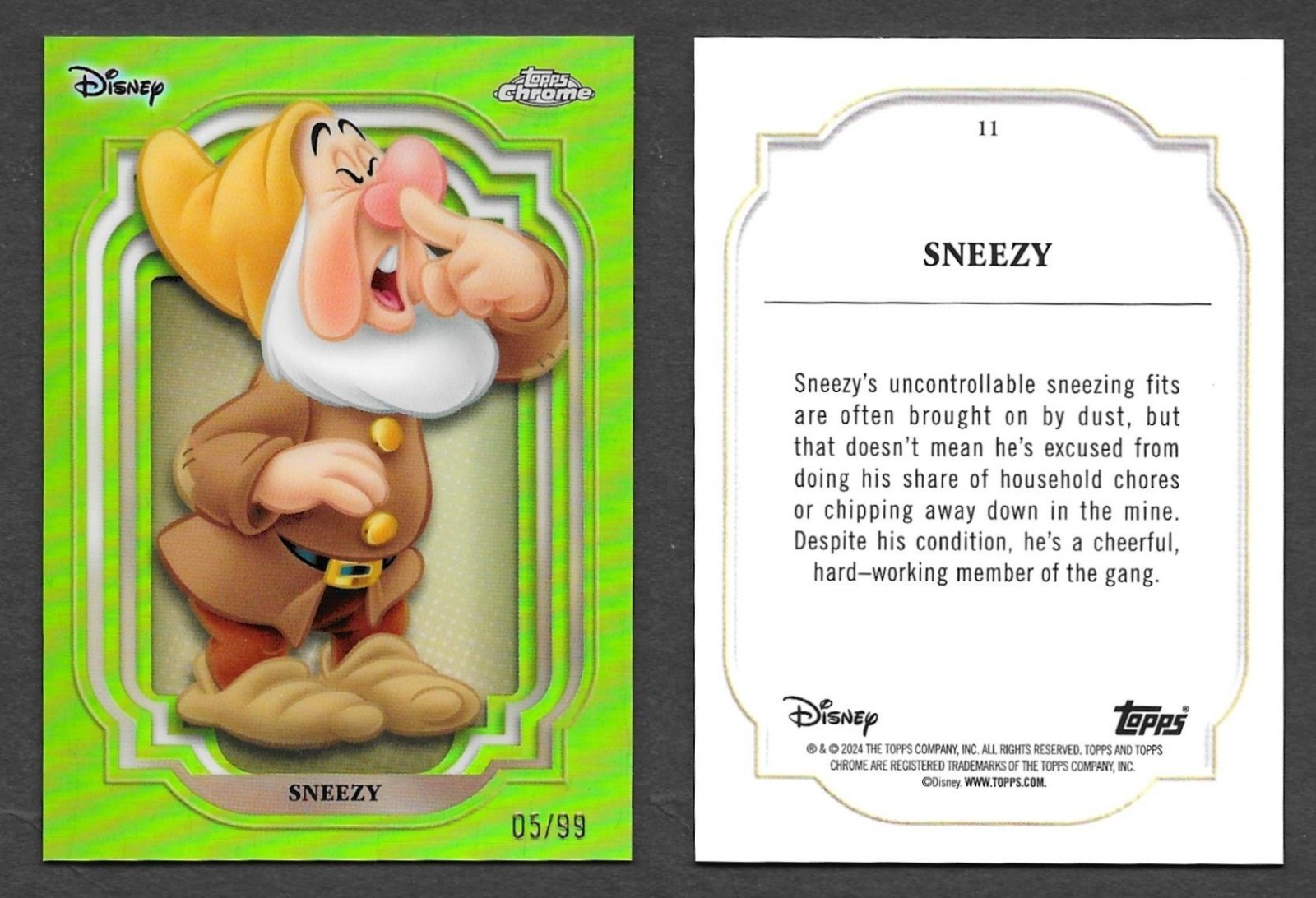 Topps Chrome Disney 2024 #11 Sneezy Snow White Green Parallel /99 Topps Chrome Disney 2024 #11 Sneezy Snow White Green Parallel /99