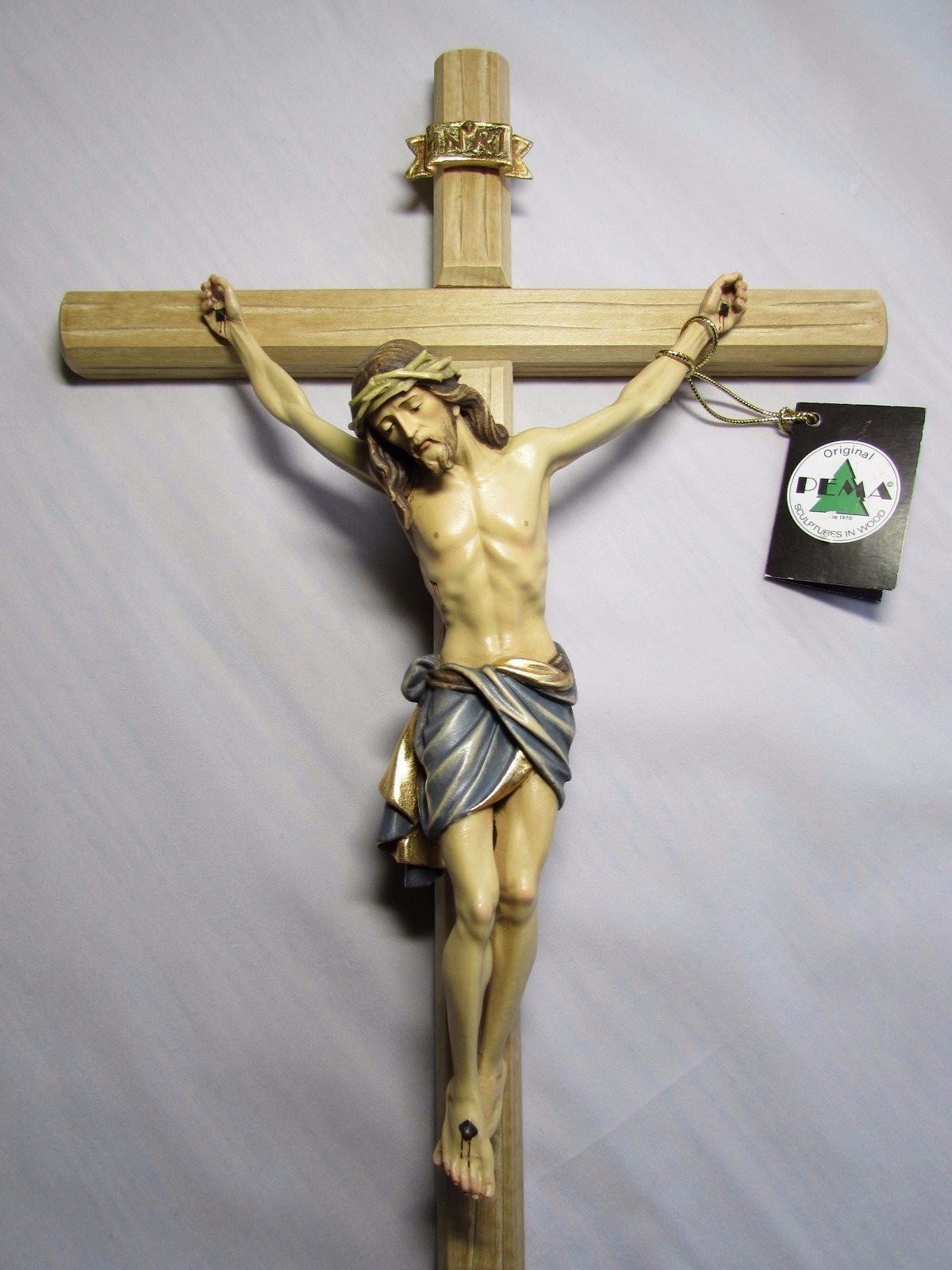 Large Wall Cross, Crucifix - Beautifully Hand Painted & Hand Carved - All Wood Large Wall Cross, Crucifix - Beautifully Hand Painted & Hand Carved - All Wood