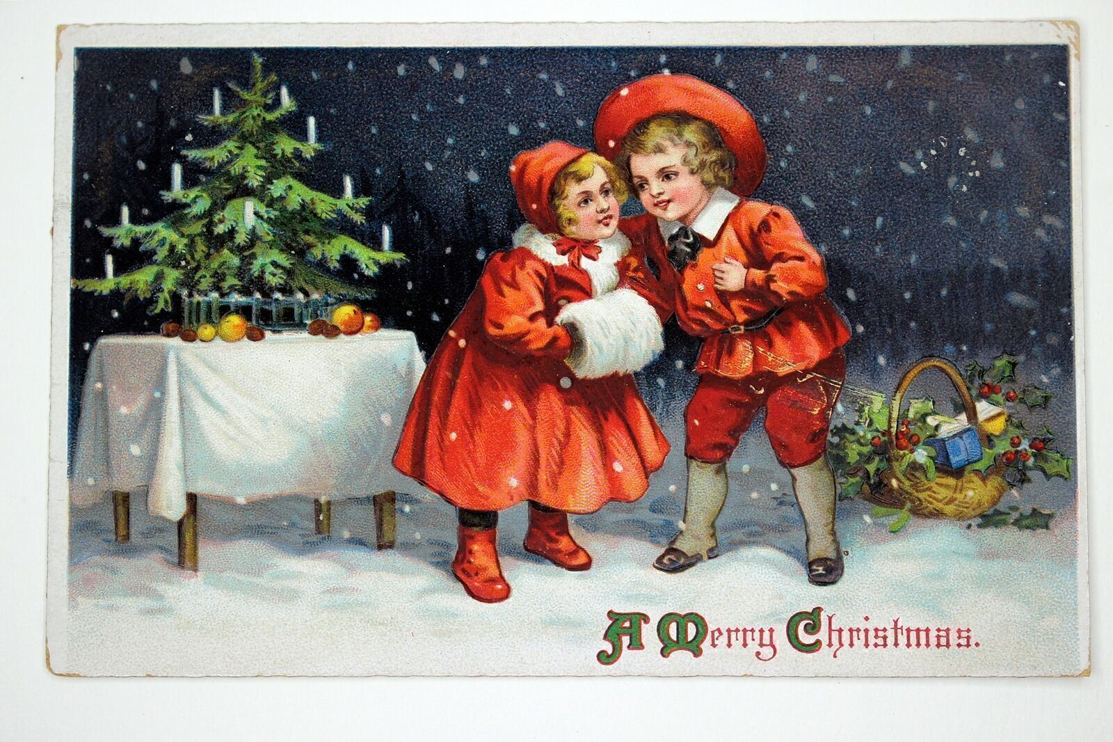 c.1911 Children Playing Christmas Tree w/Holly Embossed Postcard Tucson, AZ #83 c.1911 Children Playing Christmas Tree w/Holly Embossed Postcard Tucson, AZ #83