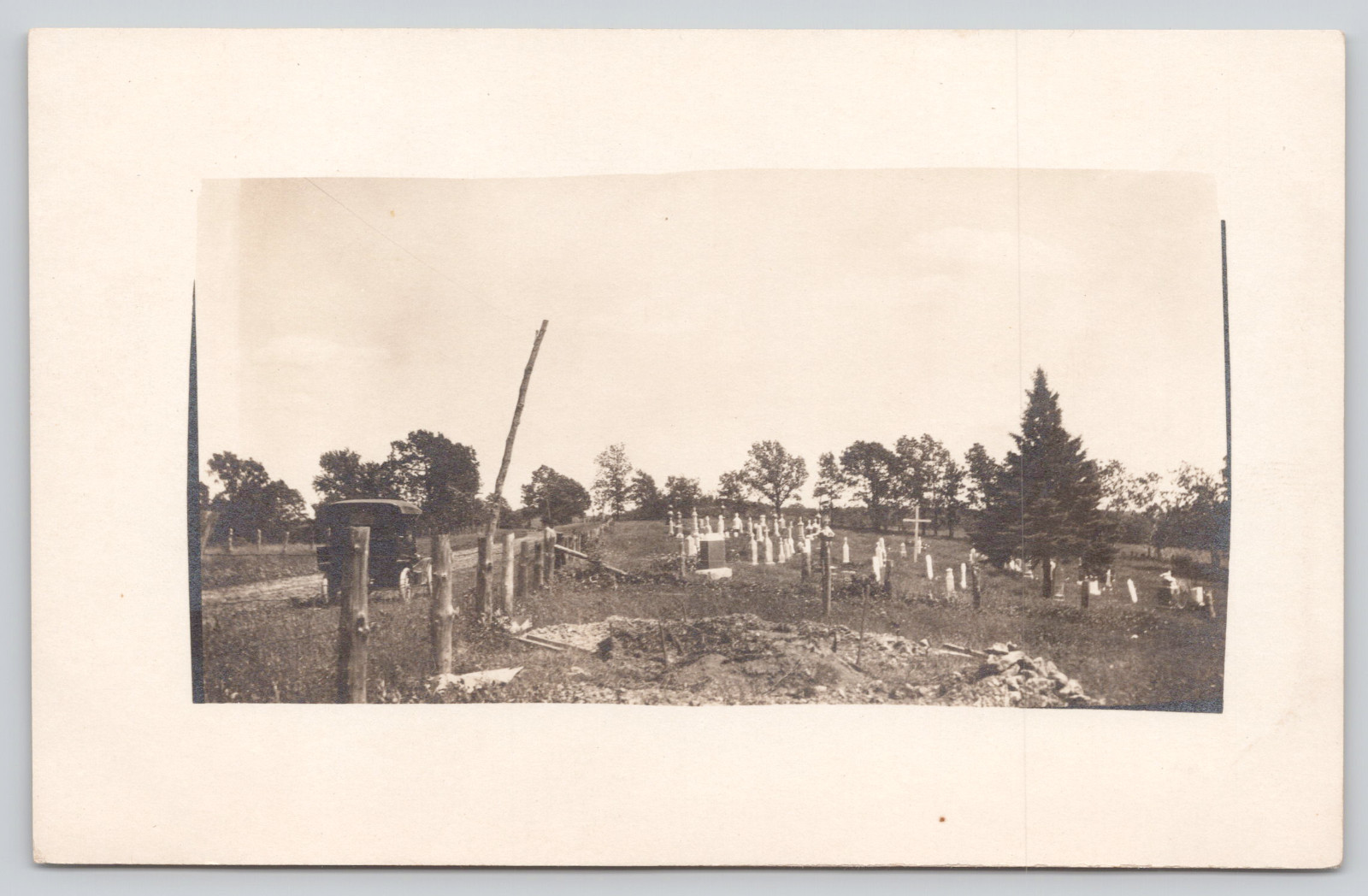 Postcard RPPC Rural Cemetery Headstones Early Automobile Fence NOKO c1910s Postcard RPPC Rural Cemetery Headstones Early Automobile Fence NOKO c1910s