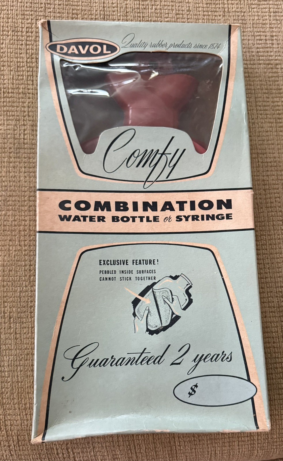 Vintage Davol water bottle and syringe original box