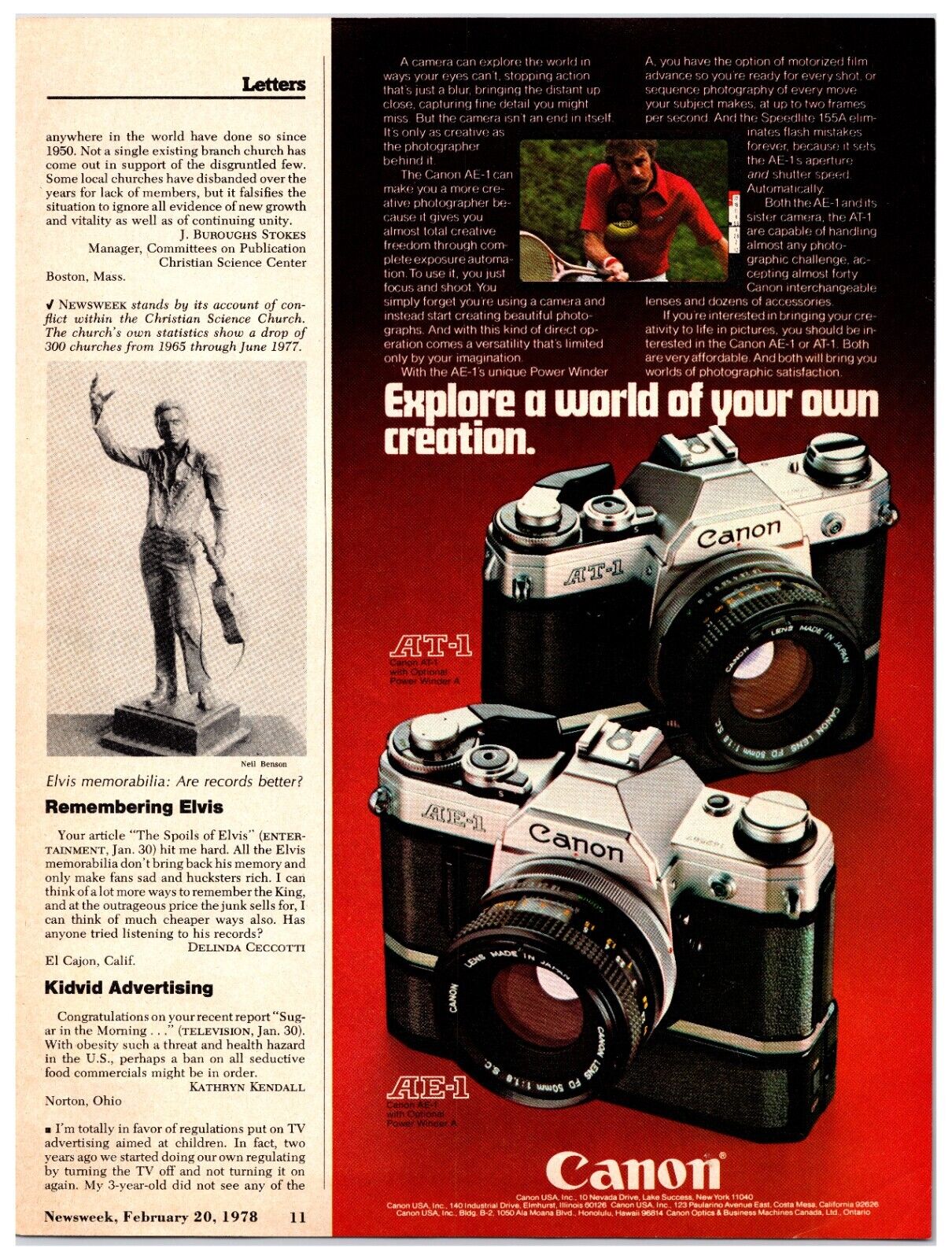 1978 Canon 35mm Film Camera Original Print Advertisement (11 x 5.5)